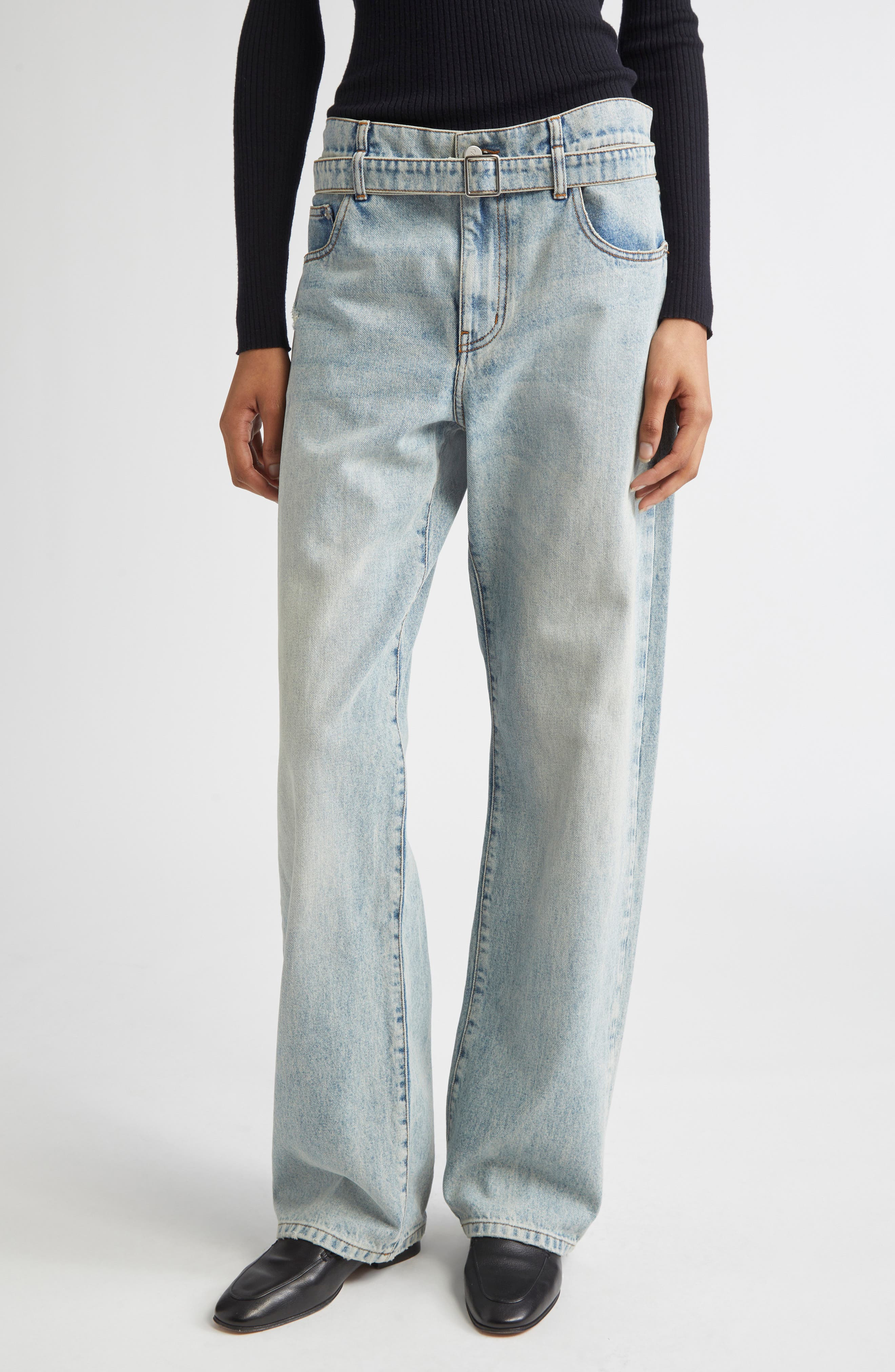 Proenza Schouler Ellsworth Belted Boyfriend Jeans in Light Wash at Nordstrom - 1
