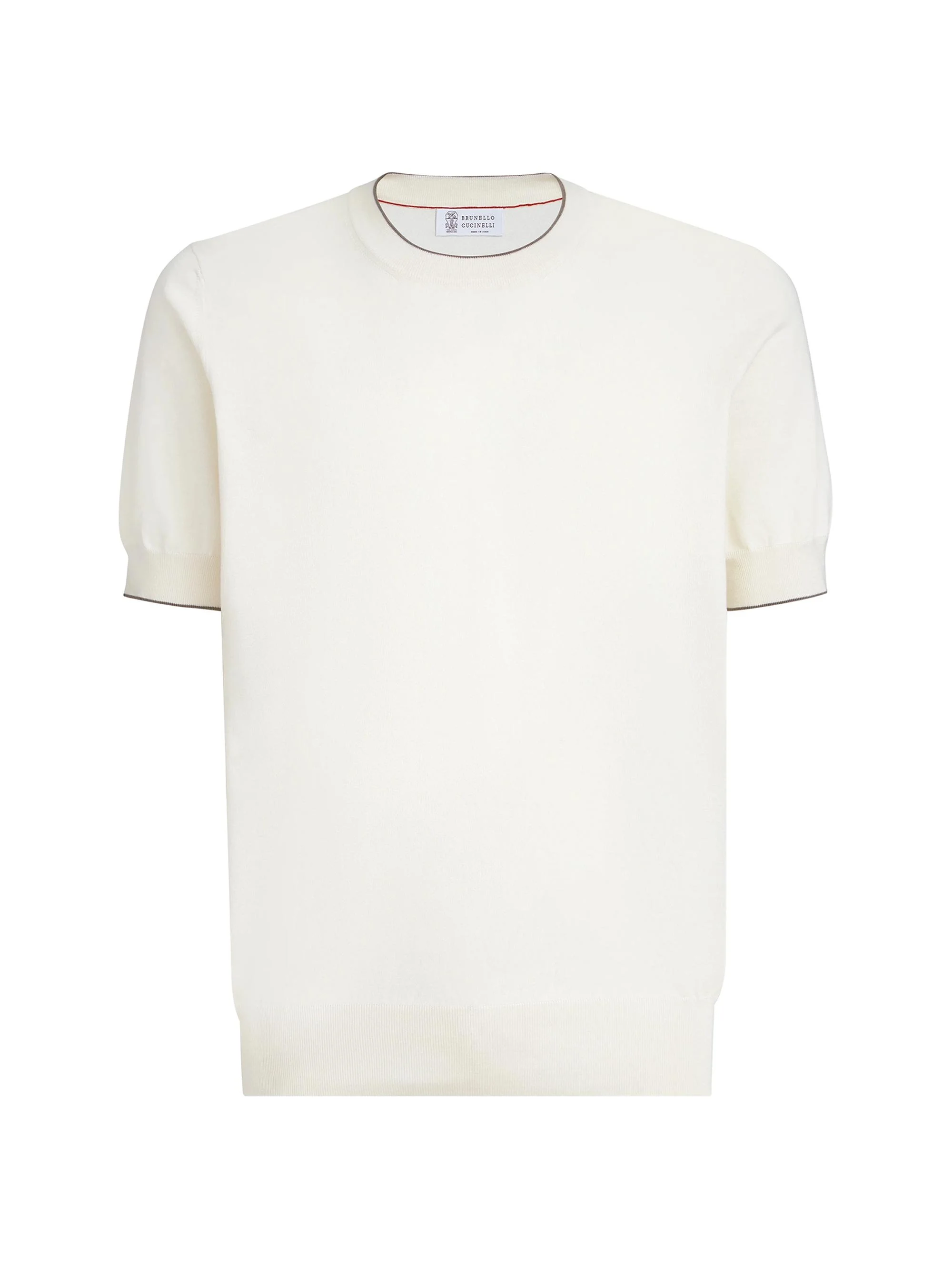 Men's Cotton Lightweight Knit T-Shirt with Contrast Details - Ivory - 1