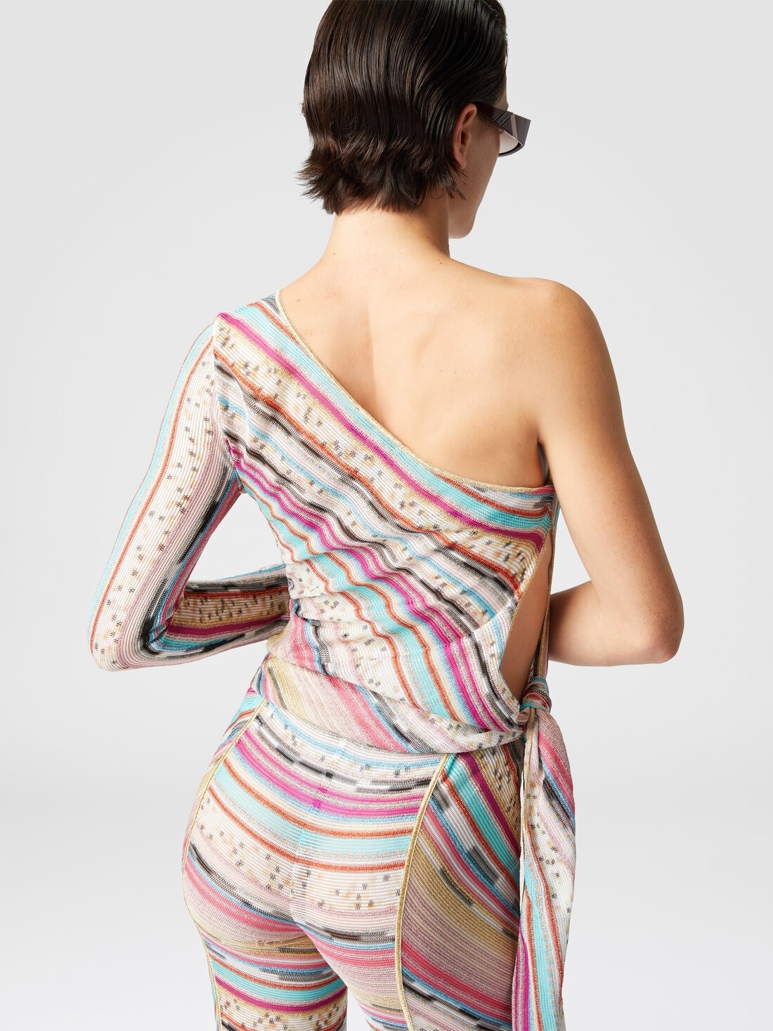 One-shoulder sweater knotted on the side in lamé slub viscose - 5