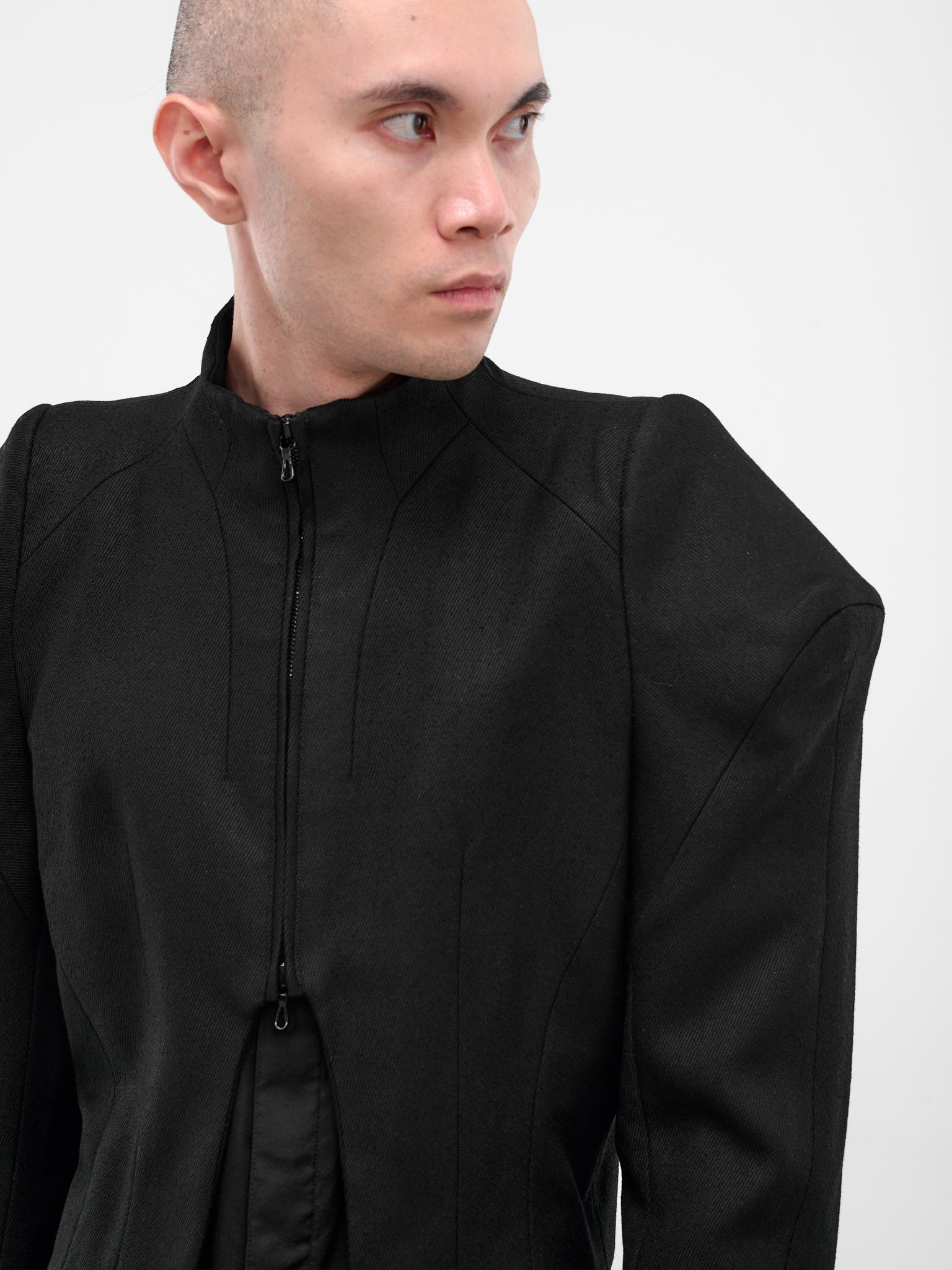 Black Sculptural Zip Blazer - 4