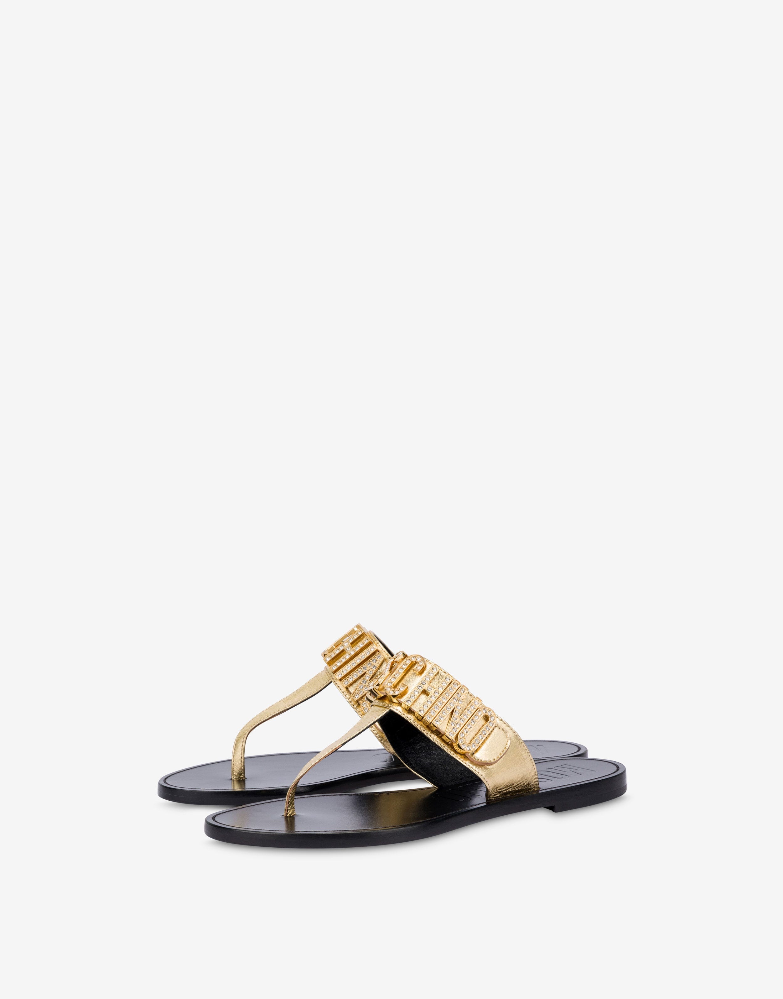 CRYSTAL LOGO FOILED THONG SANDALS - 1