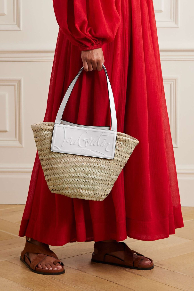 Christian Louboutin Loubishore small woven straw and embossed leather tote outlook