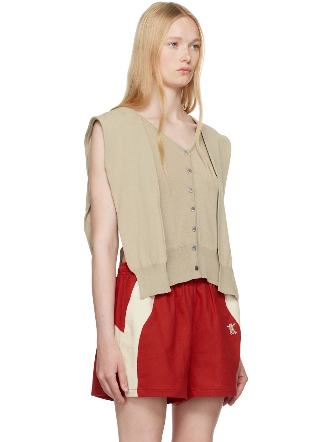 Beige Sleeve Layered Cardigan - 2