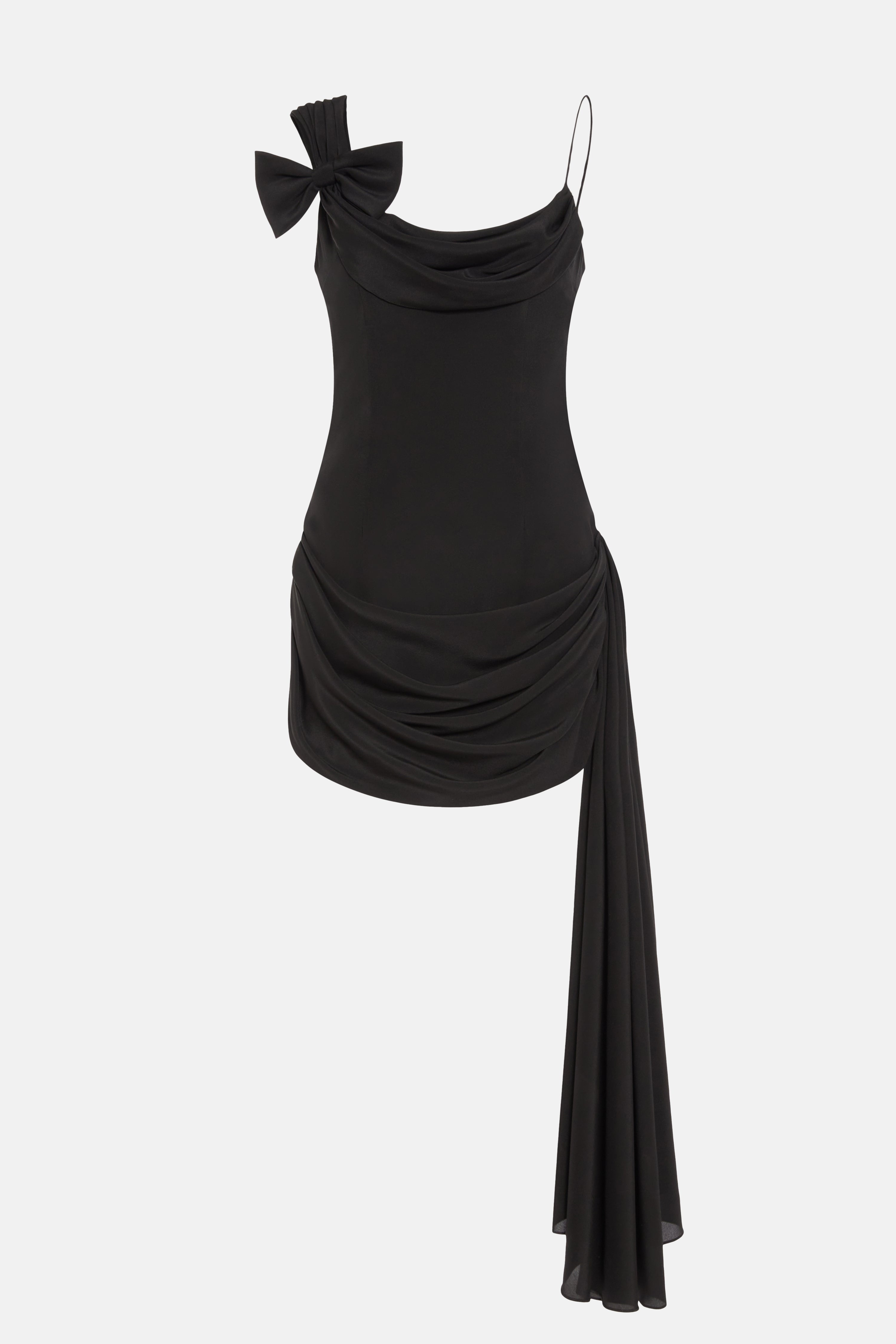 SILK DRAPED MINI DRESS WITH BOW - 1