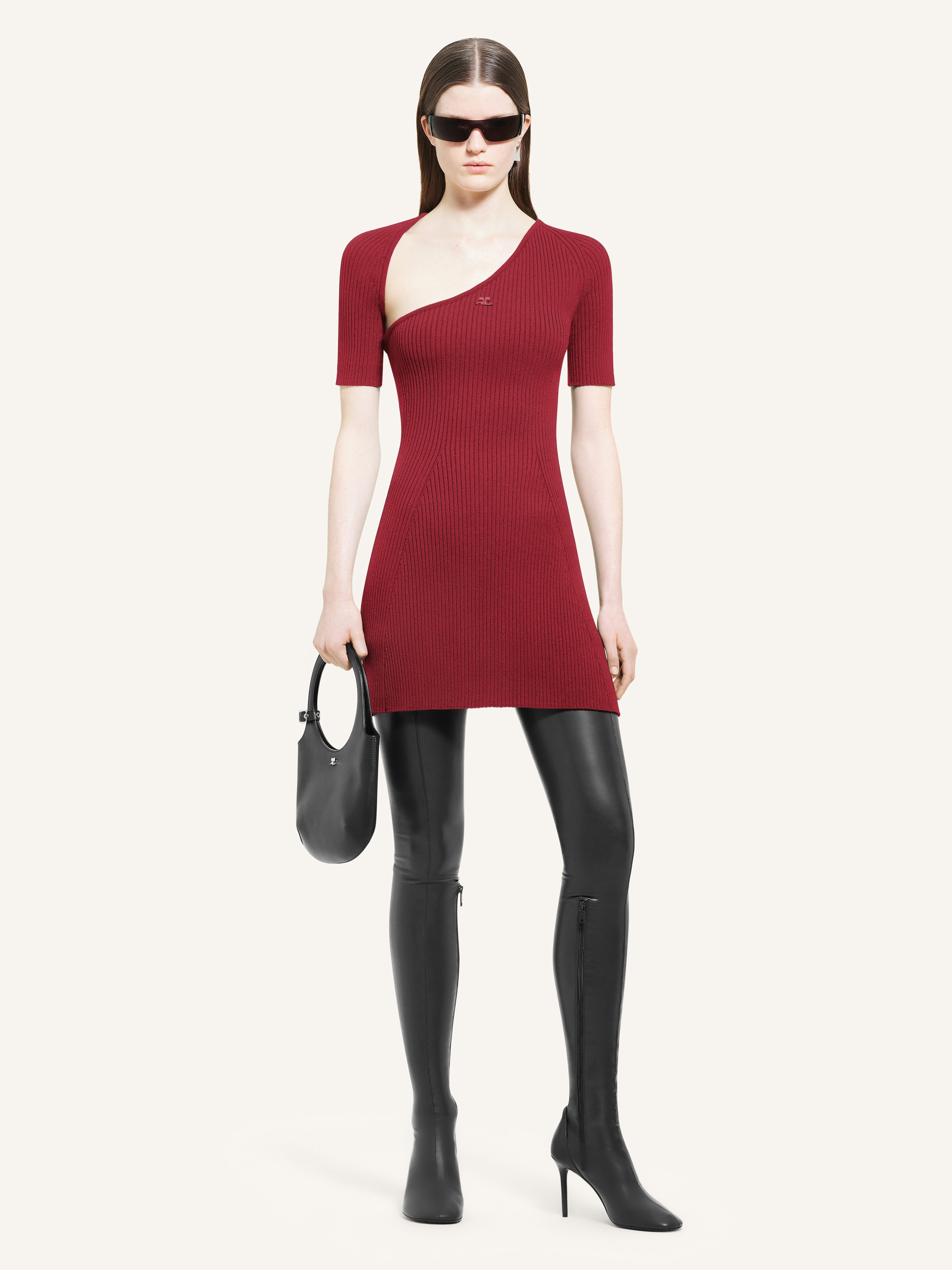 オールインワン・サロペット Courreges Slash Mini Dress In Black Fabric Ribbed Knit Courrèges Slash Mini Dress In Black Fabric Ribbed Knit