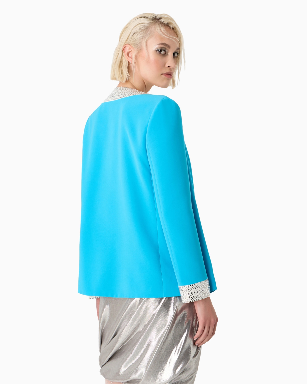 Embroidered silk open jacket - 3