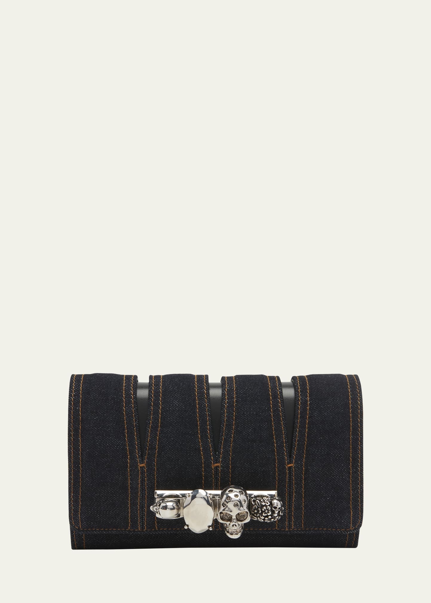 The Slash Skull Jewel Denim Clutch Bag - 1