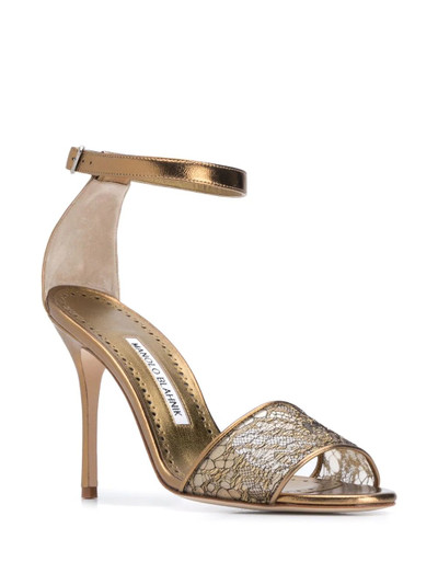 Manolo Blahnik metallic floral lace panel sandals outlook