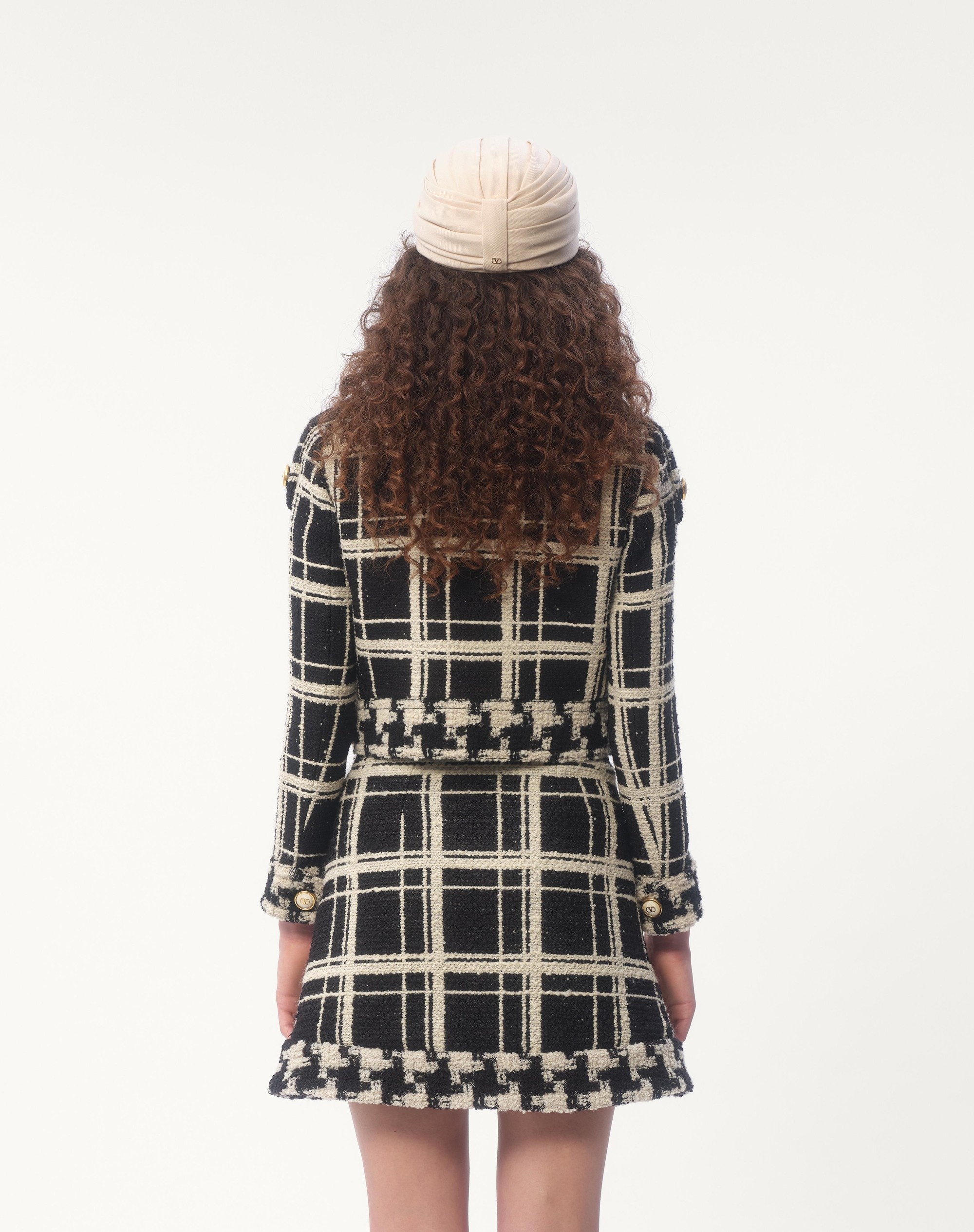 ジャケット VALENTINO Macro Check tweed caban Caban In Macro Check Tweed for Woman in Black/ivory