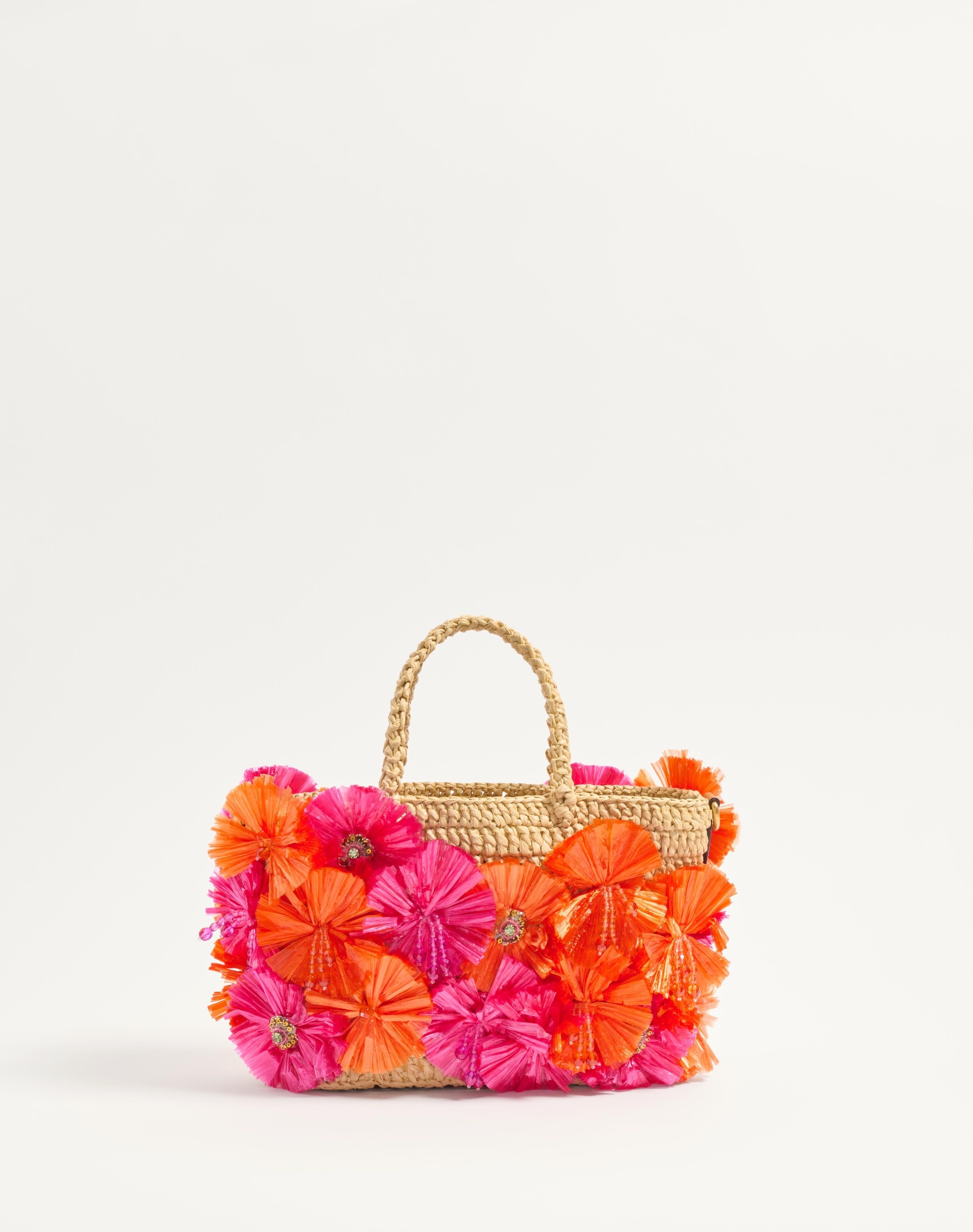 SMALL RAFFIA SHOPPING BAG WITH FLOWERS AND BEADS - 5