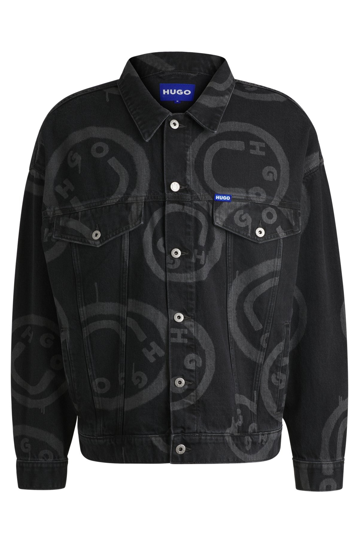 RELAXED-FIT DENIM JACKET WITH HAPPY HUGO PRINT - 1