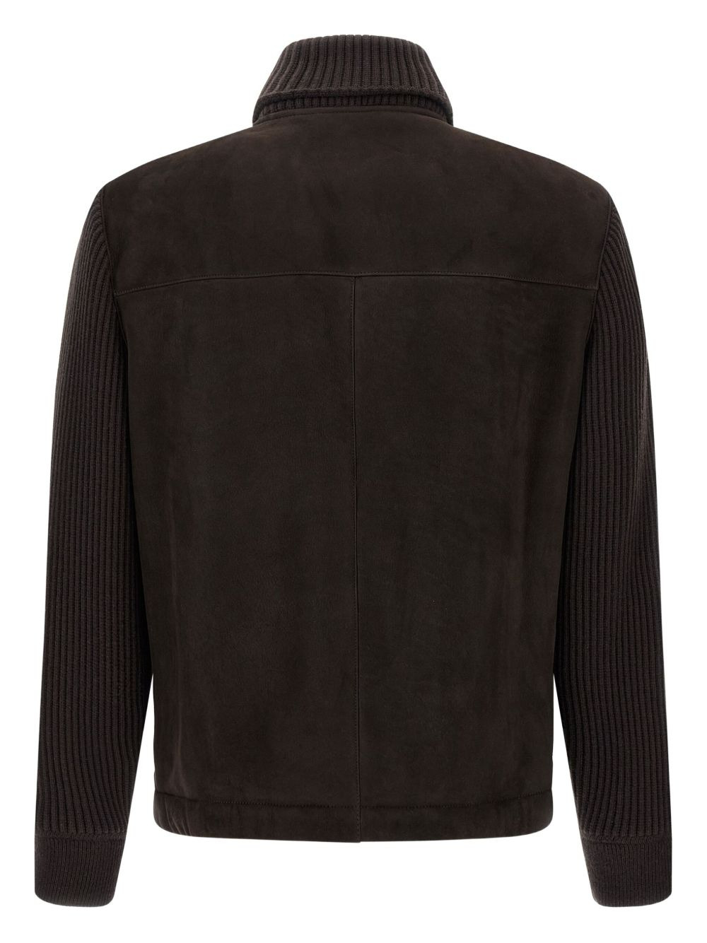 ribbed-sleeve suede bomber jacket - 2