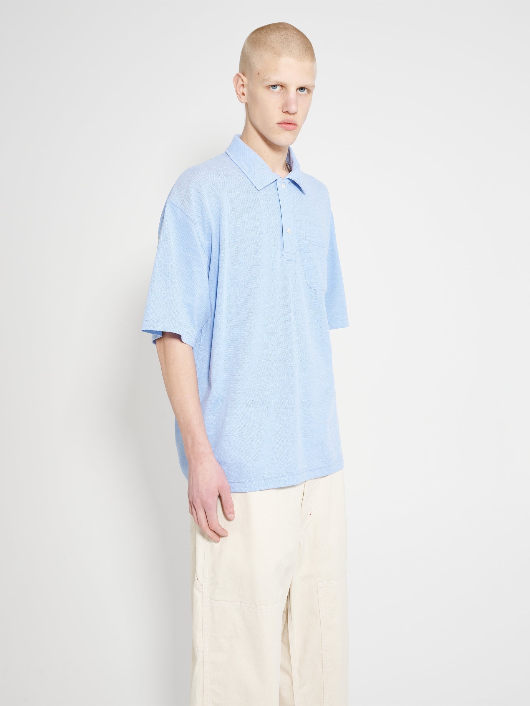 ENGINEERED GARMENTS POLO SHIRT LIGHT BLUE COTTON PIQUE - 3