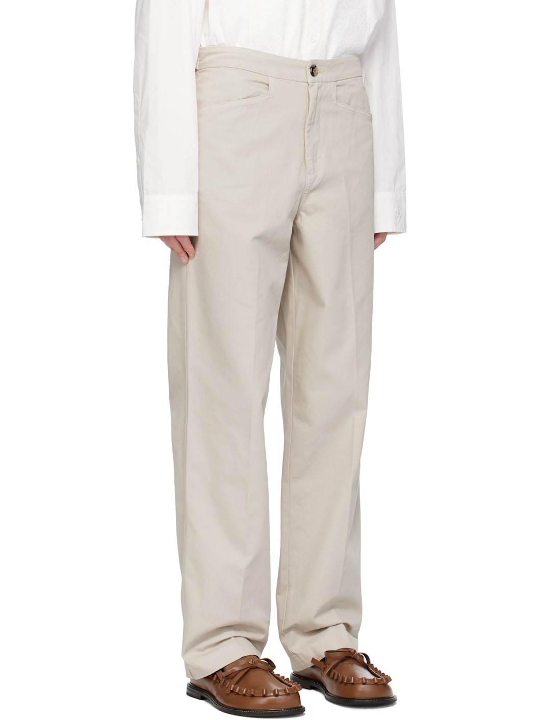 Beige Straight Leg Button Detail Trousers - 2