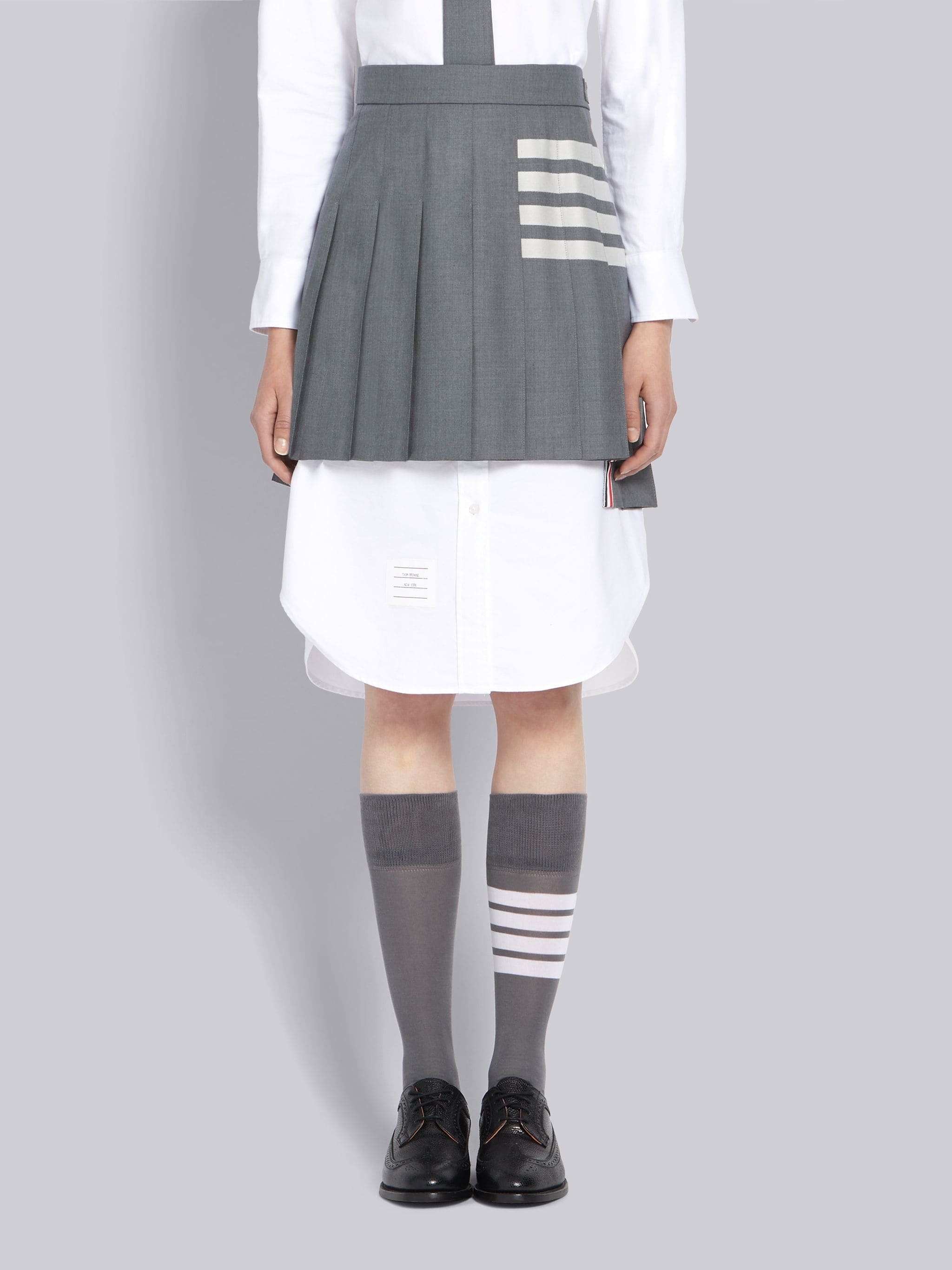 Medium Grey Plain Weave Mini Pleated 4-Bar Skirt - 1