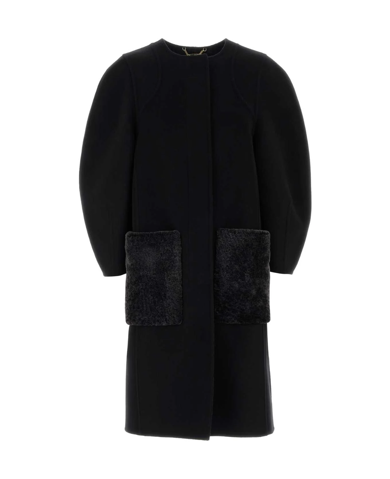Black Wool Blend Coat - 1