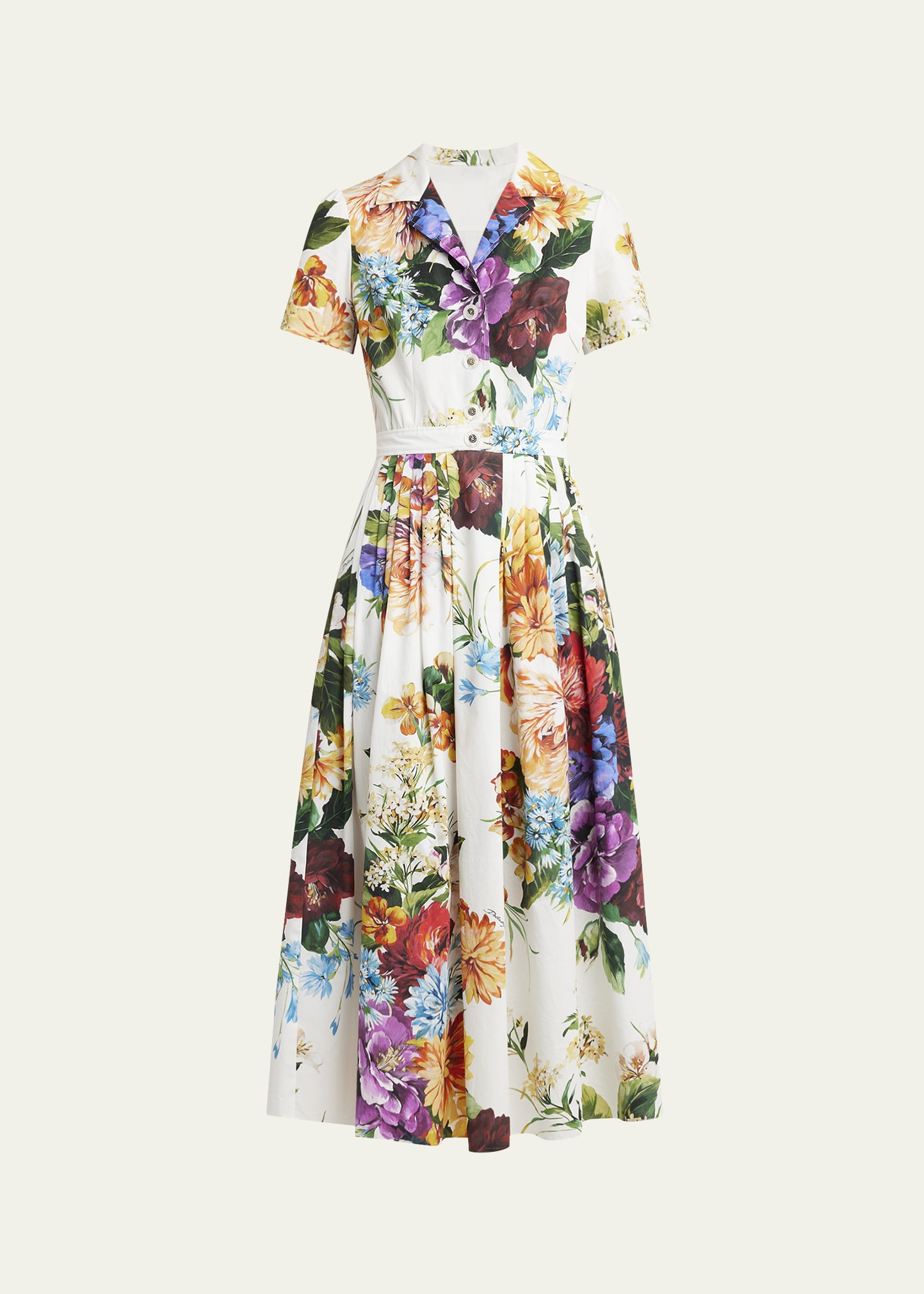 Bouquet Floral Poplin Short-Sleeve Midi Shirtdress - 1