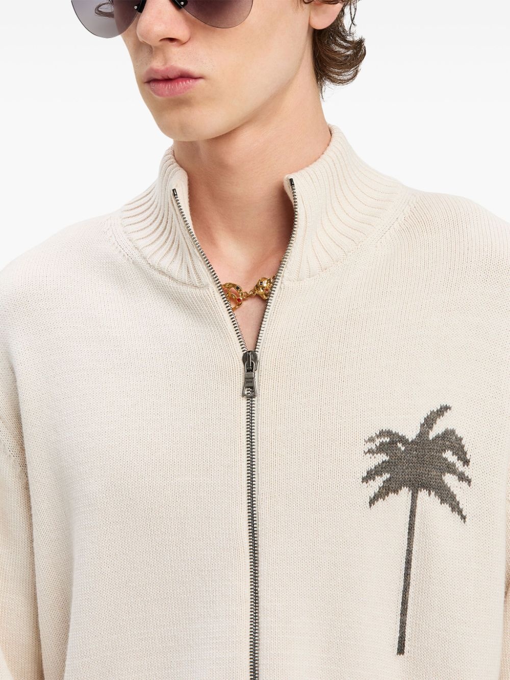 knit-palm zip-up cardigan - 6