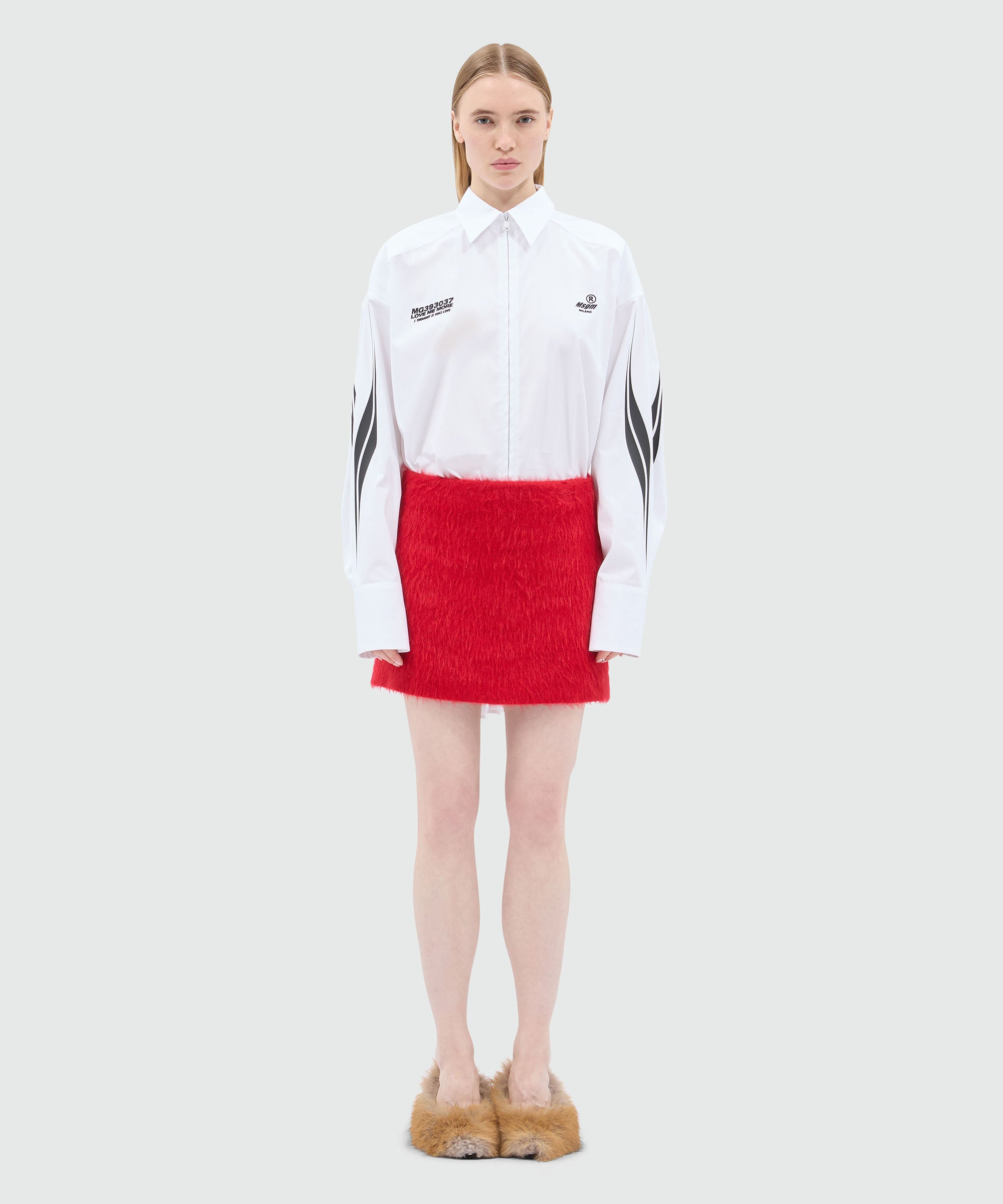 Red miniskirt in brushed wool felt - 2