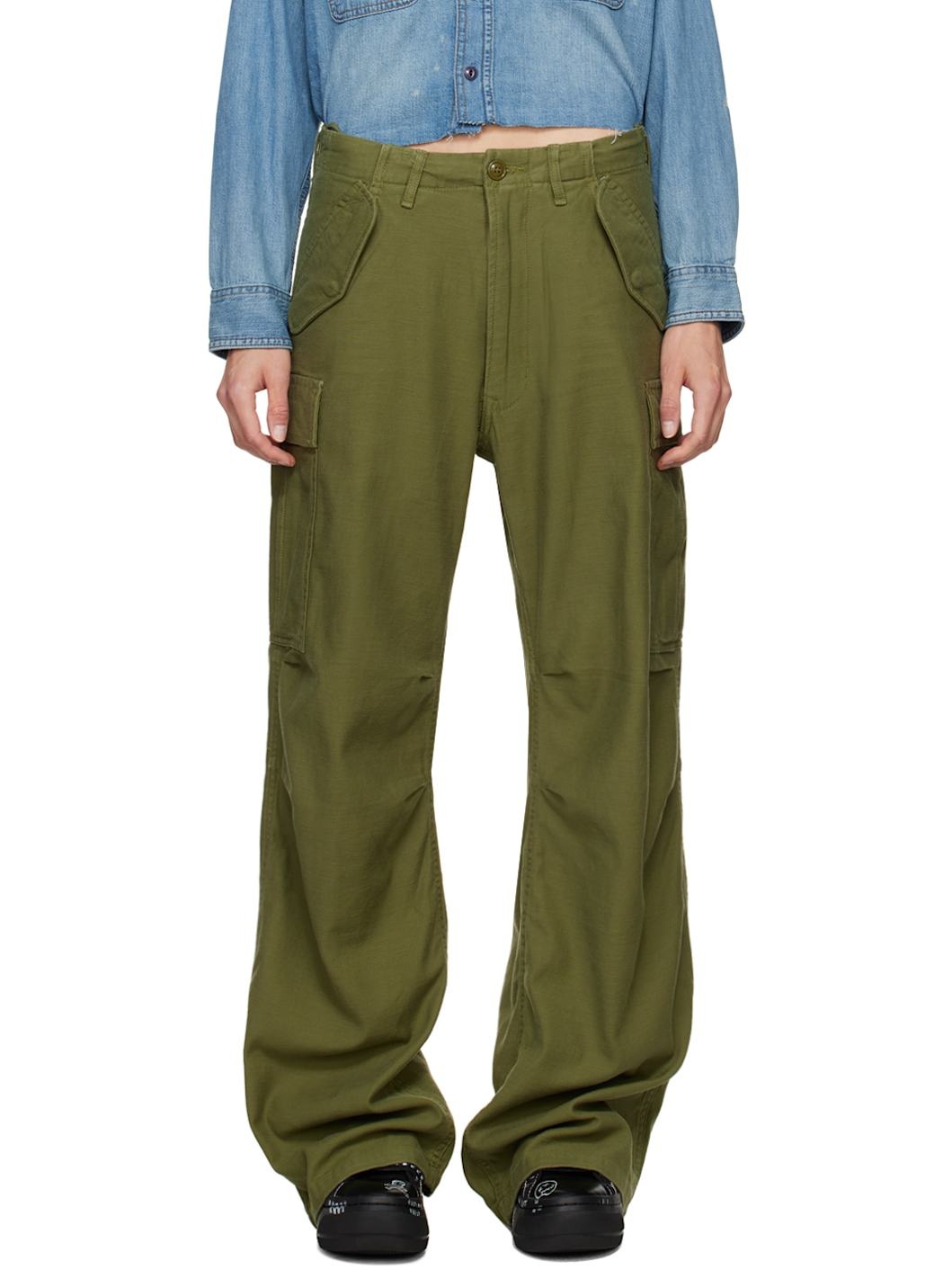 Khaki Wide Leg Cargo Pants - 1