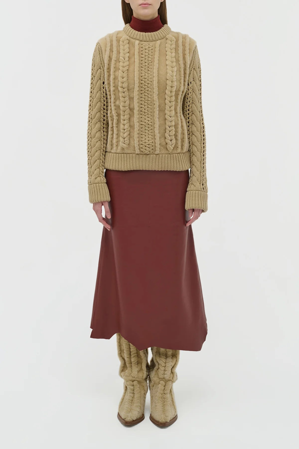 Toth Knit Pullover in Natural Cashmere & Shearling - 2