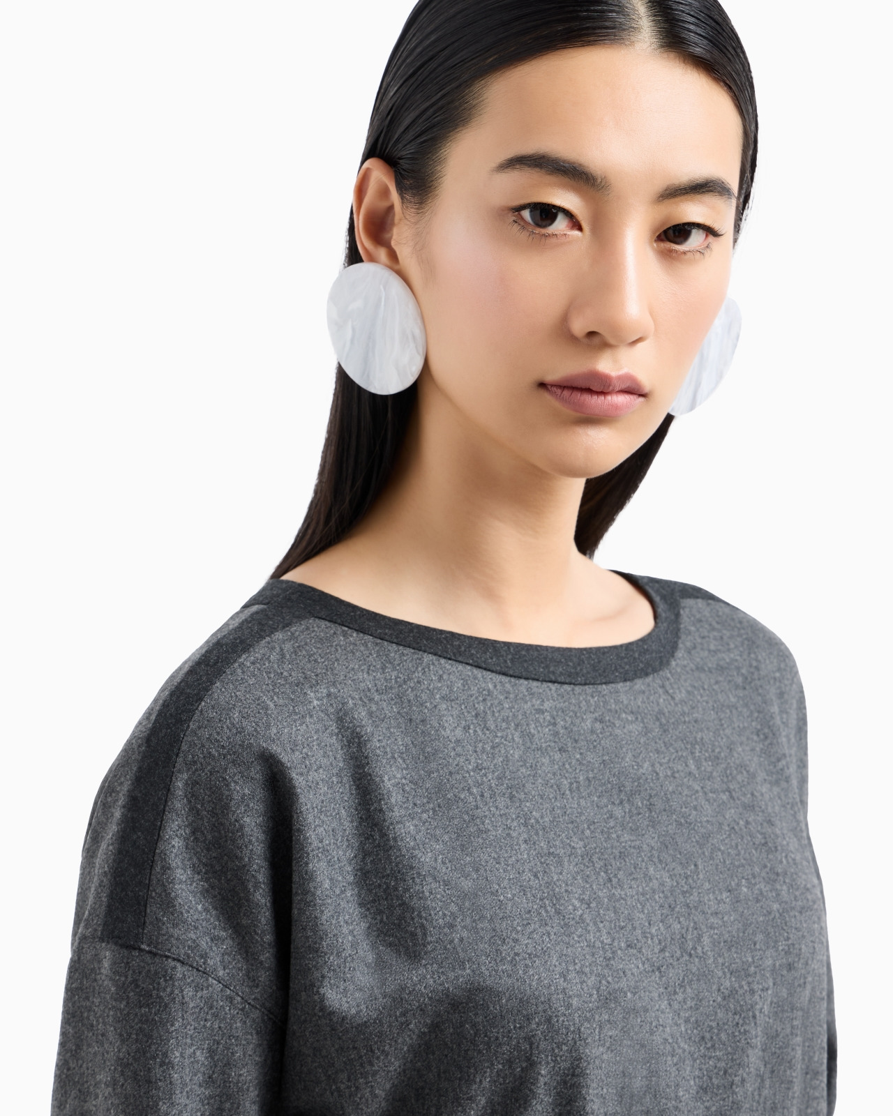 Icon mélange wool flannel dress with gathering at the waist - 5
