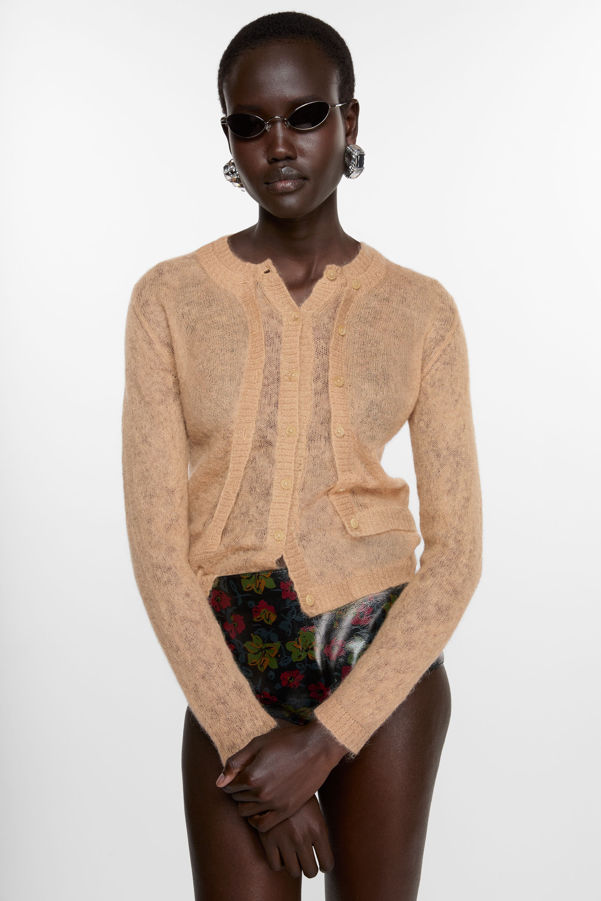 Layered mohair cardigan - Beige - 4