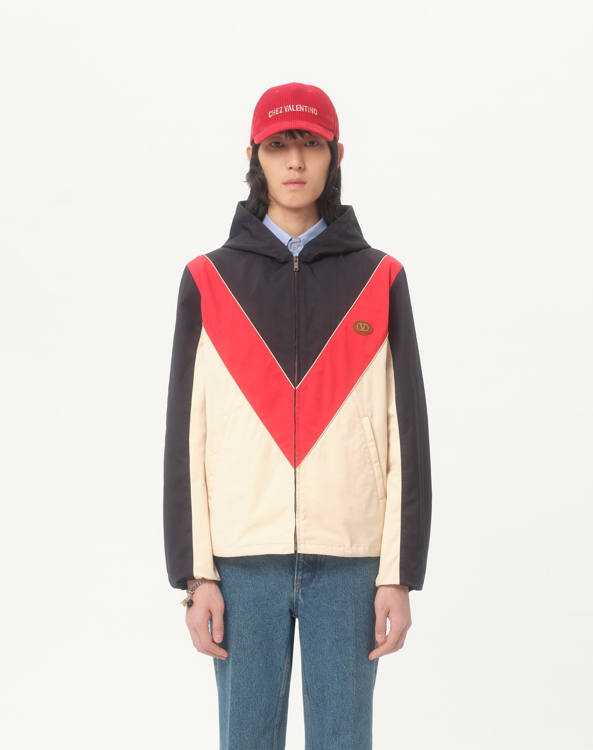 NYLON HOODED WINDBREAKER WITH VLOGO PATCH - 5