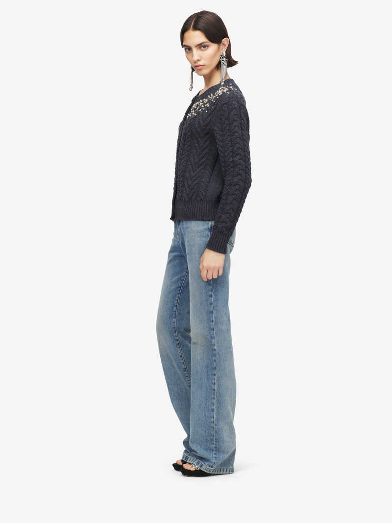 Crystal Embroidery Cable Knit Cardigan 4