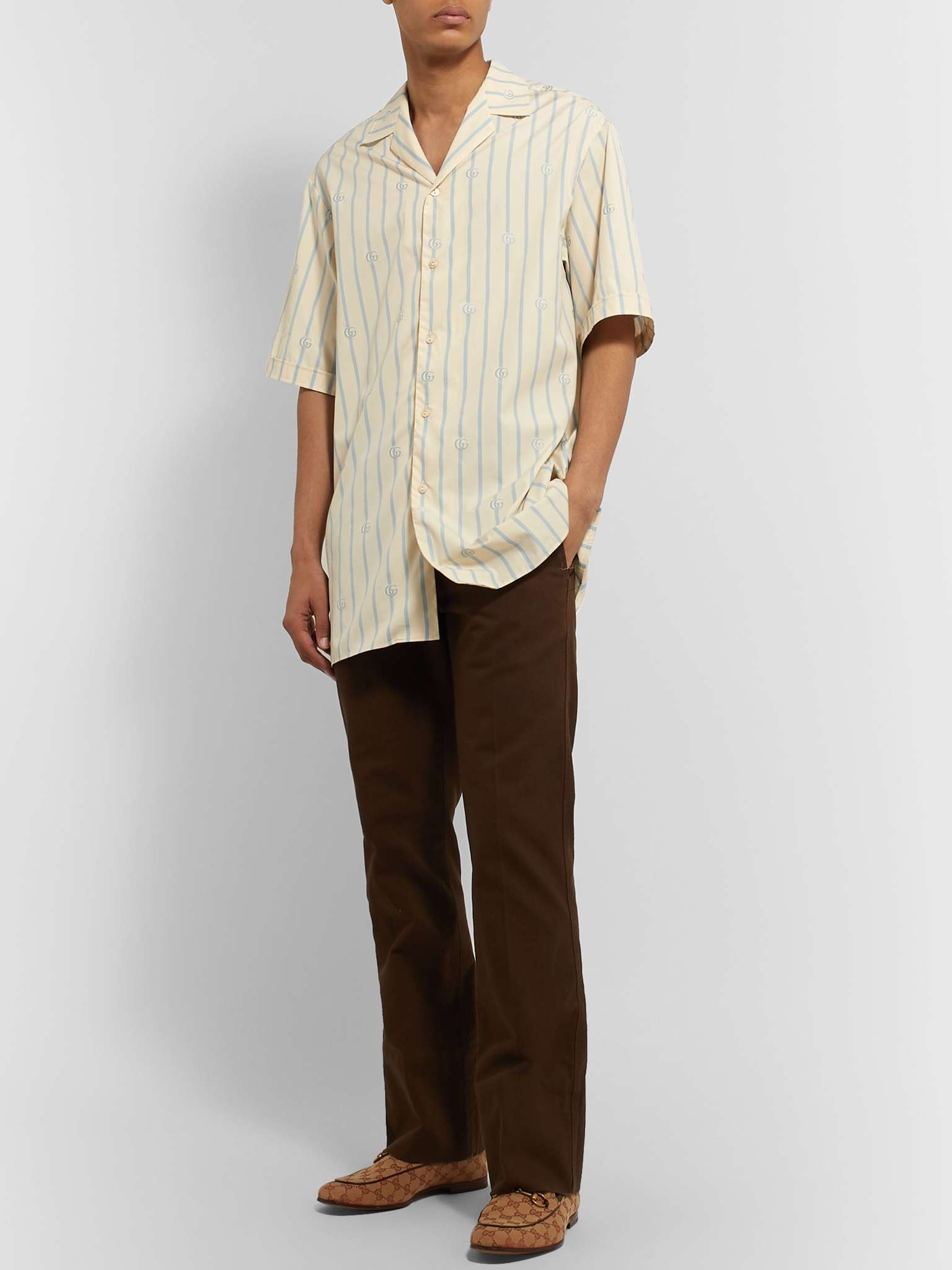 Camp-Collar Logo-Jacquard Striped Cotton-Poplin Shirt - 2