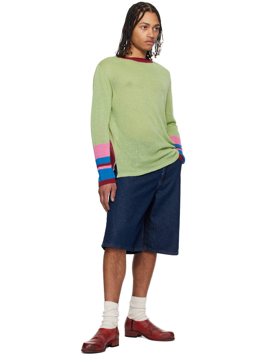 Indigo Lightweight Denim Circle Window Shorts - 4