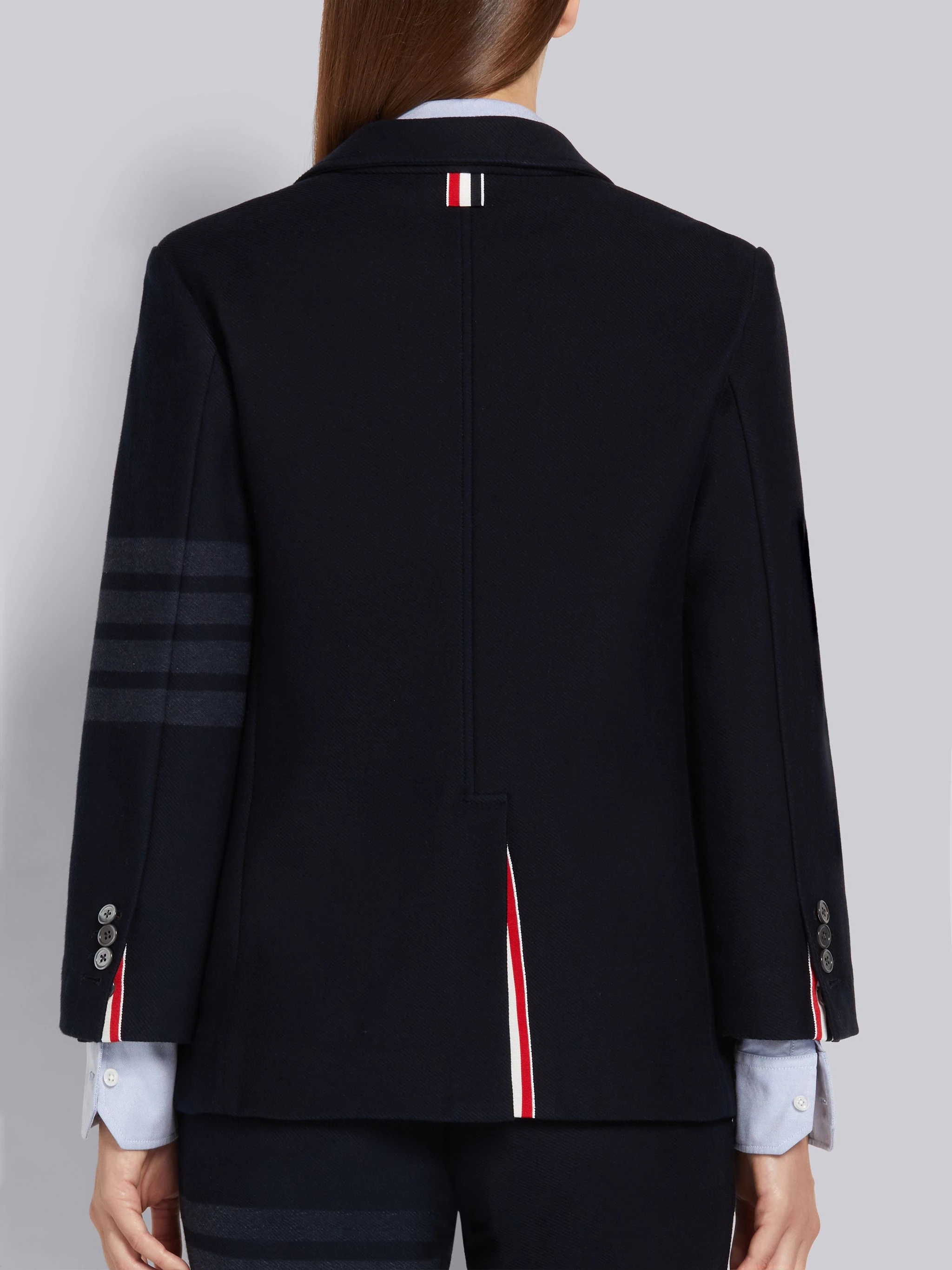 Navy Double Face Tech Twill Tonal 4-Bar Sack Jacket - 3