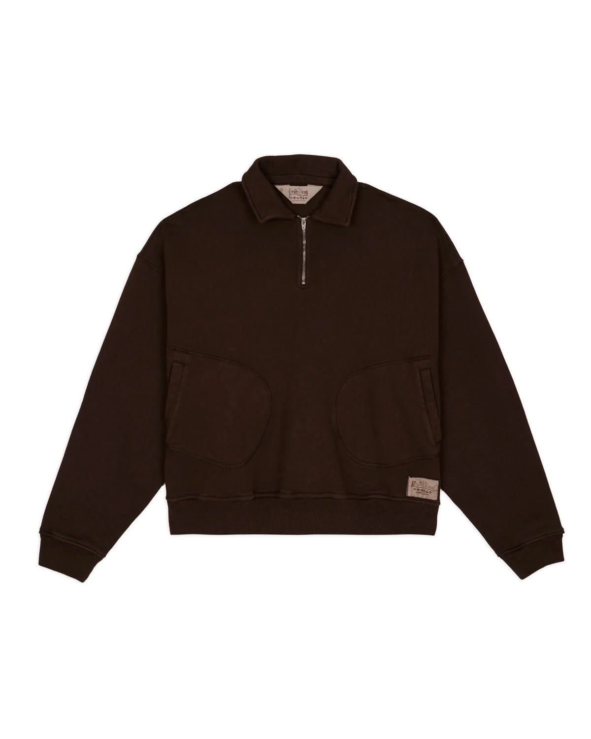 Half Zip Collared Sweatshirt - Brown - 1