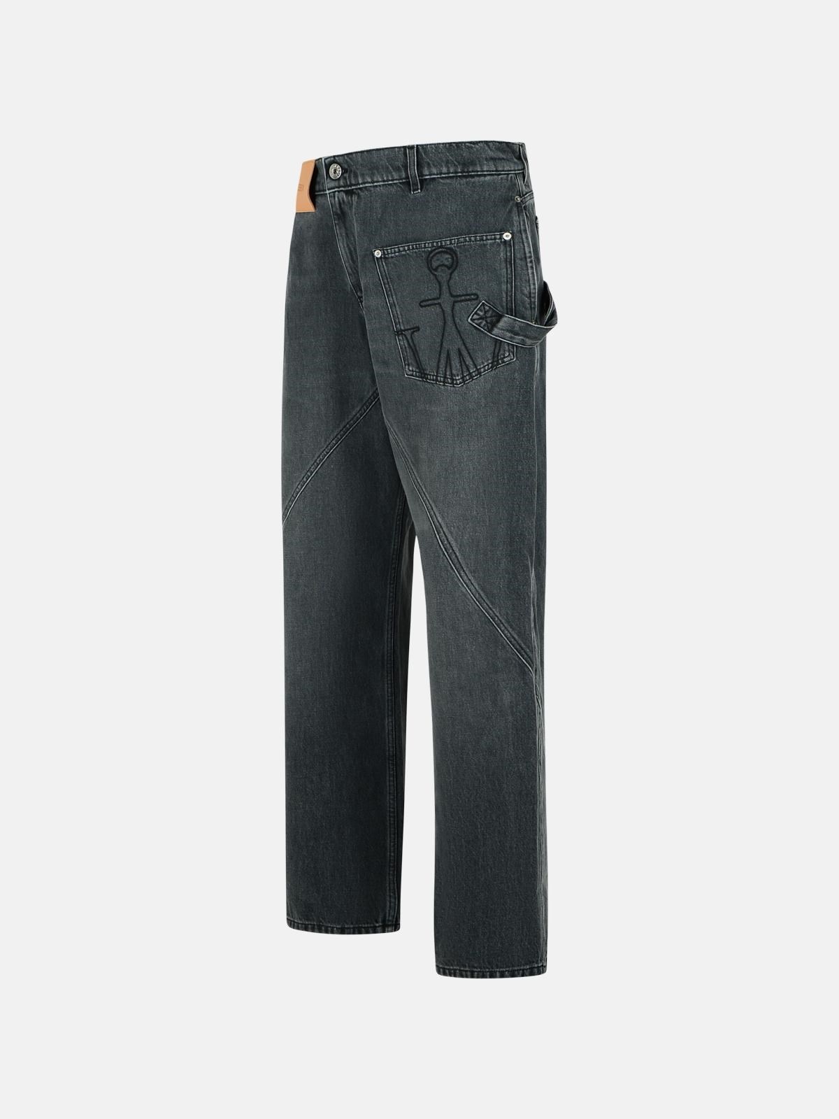 WORKWEAR' COTTON PANTS WITH GREY TWISTED LEG - 2