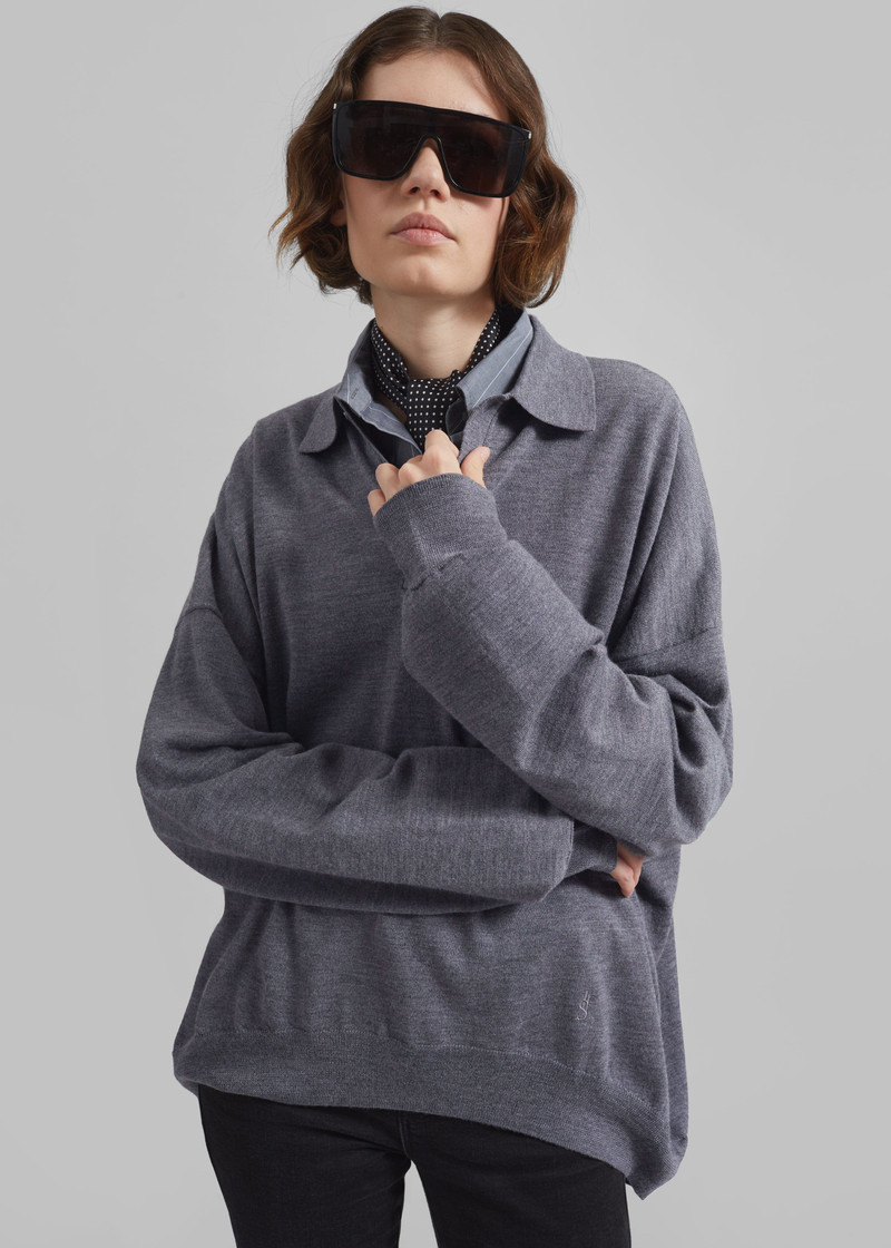 Meriel Wool Polo Sweater - Grey 4