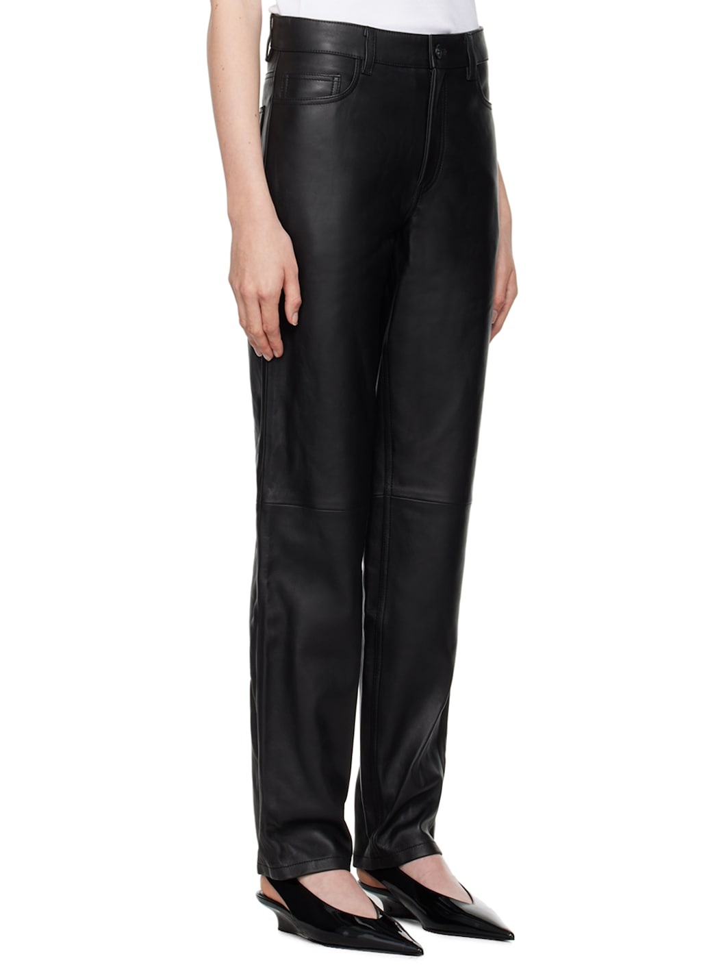 Black Five-Pocket Leather Pants - 2