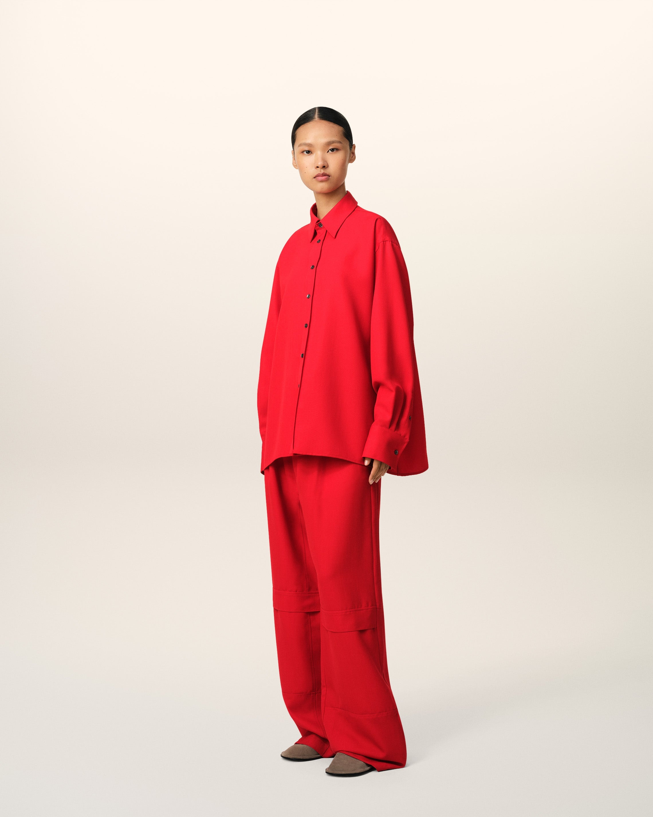 RED WOOL BACK SLIT LOOSE SHIRT - 6