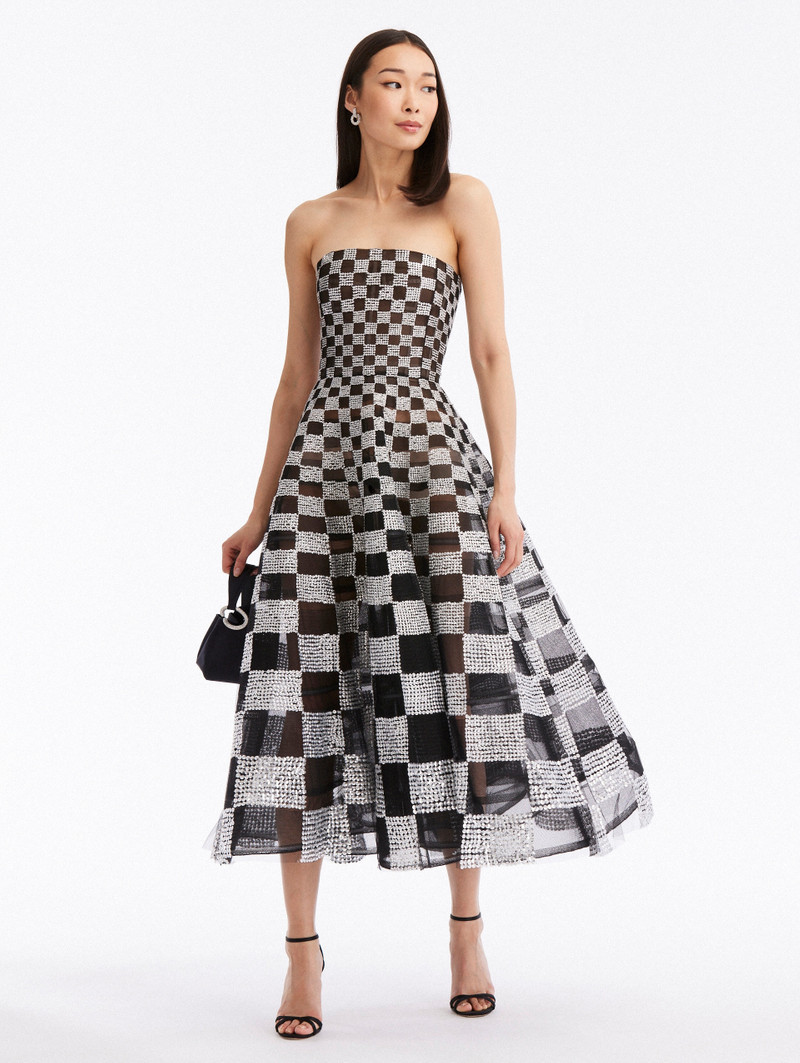 PAILLETTE GRID EMBROIDERED TULLE GOWN 3