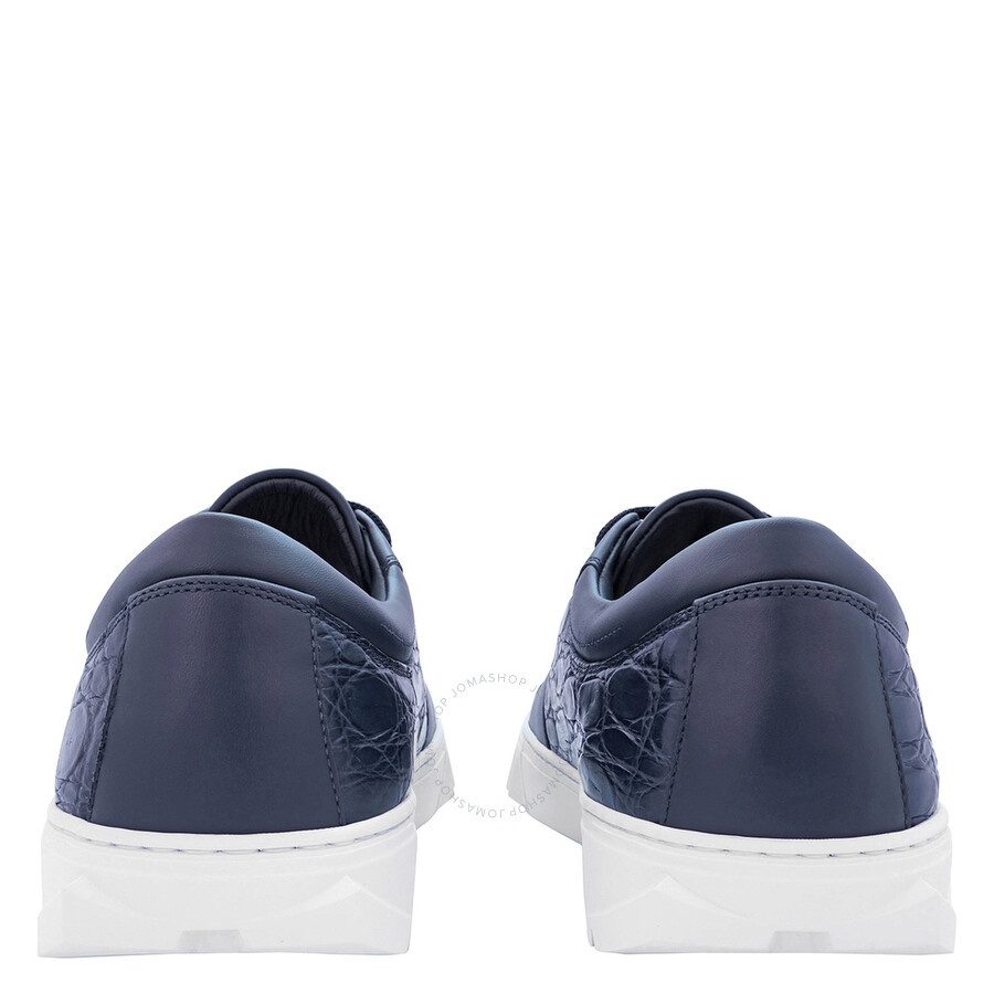 Salvatore Ferragamo Men's Scuby Blue Marine Croco Leather Low-top Sneakers - 4