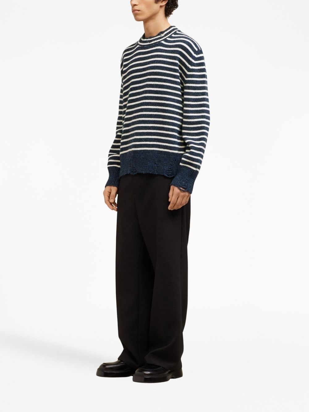striped ribbed crew neck jumper - 3