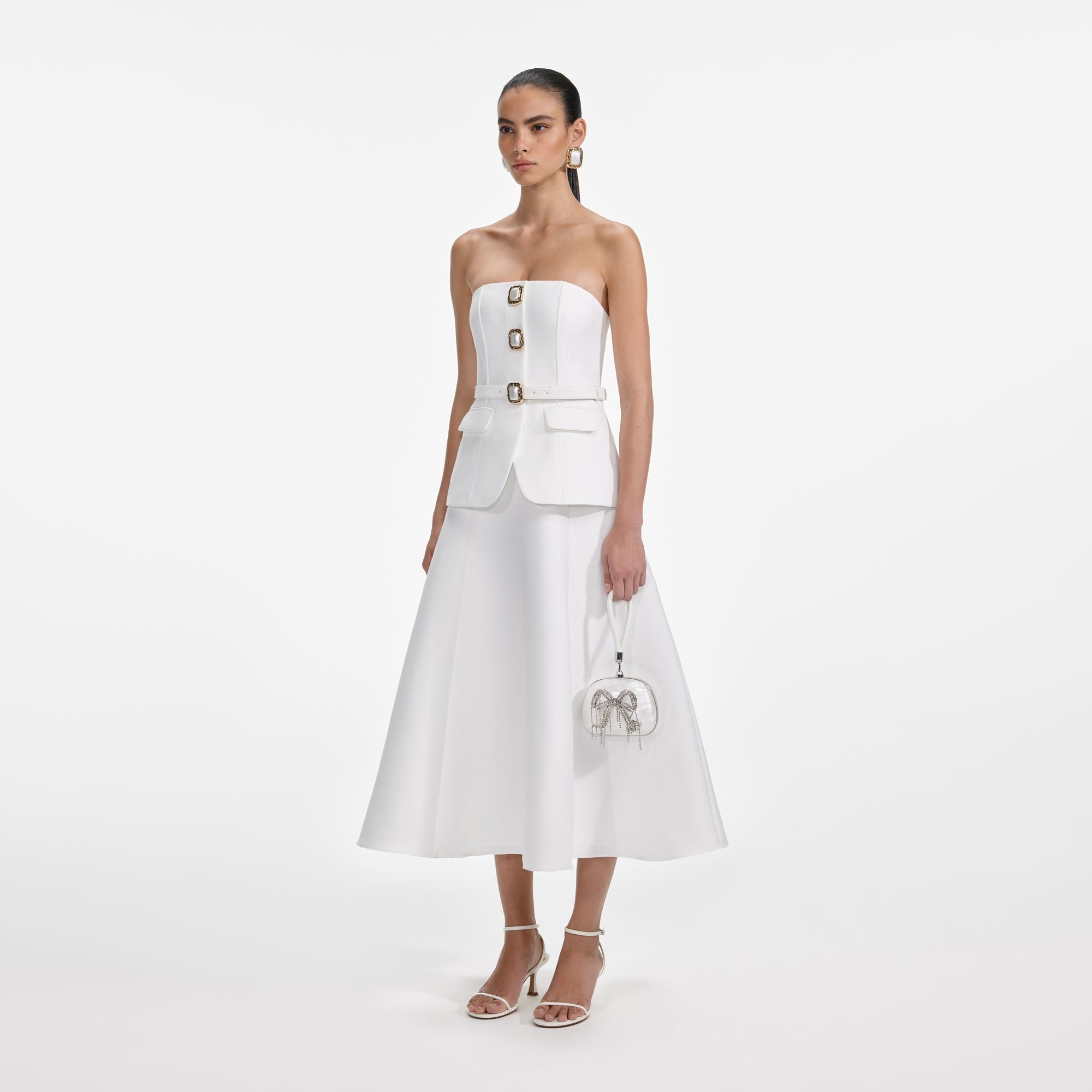 White Taffeta Bandeau Midi Dress - 2