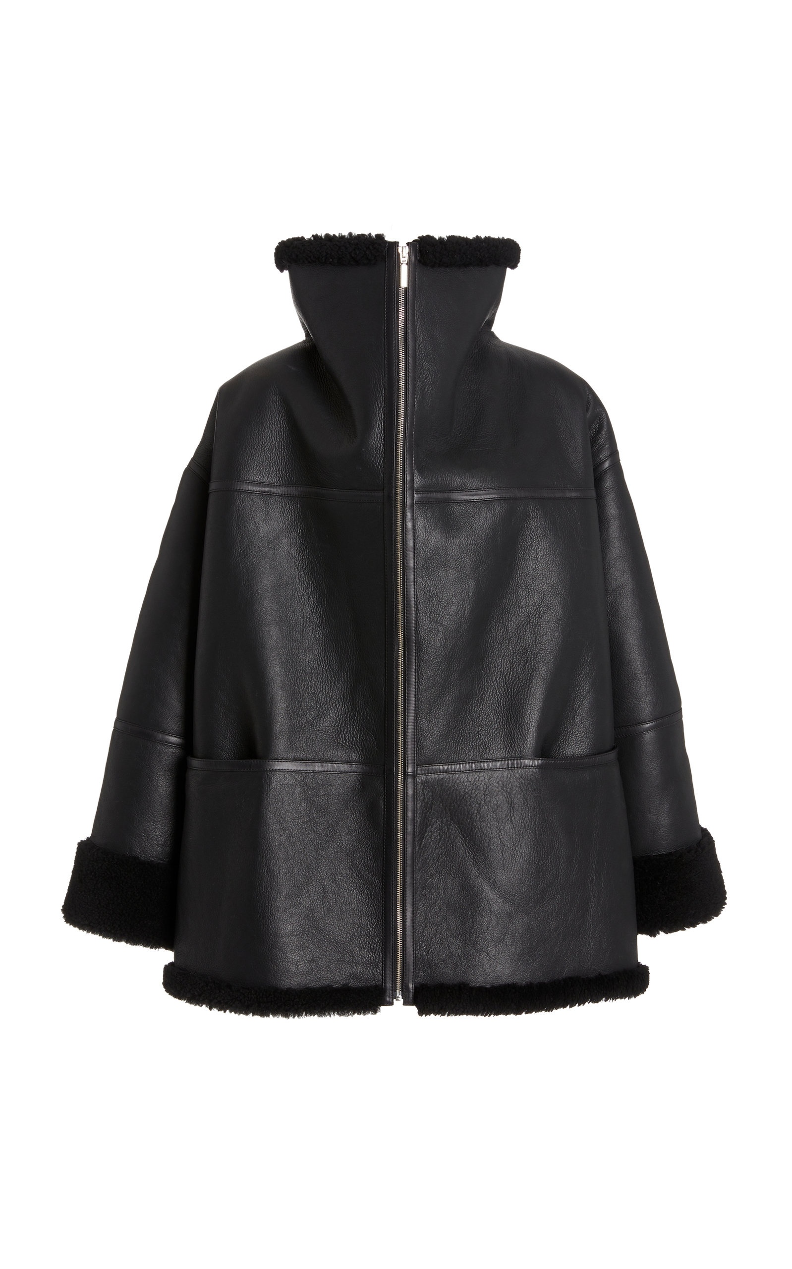 Menfi Oversized Shearling Coat black - 5