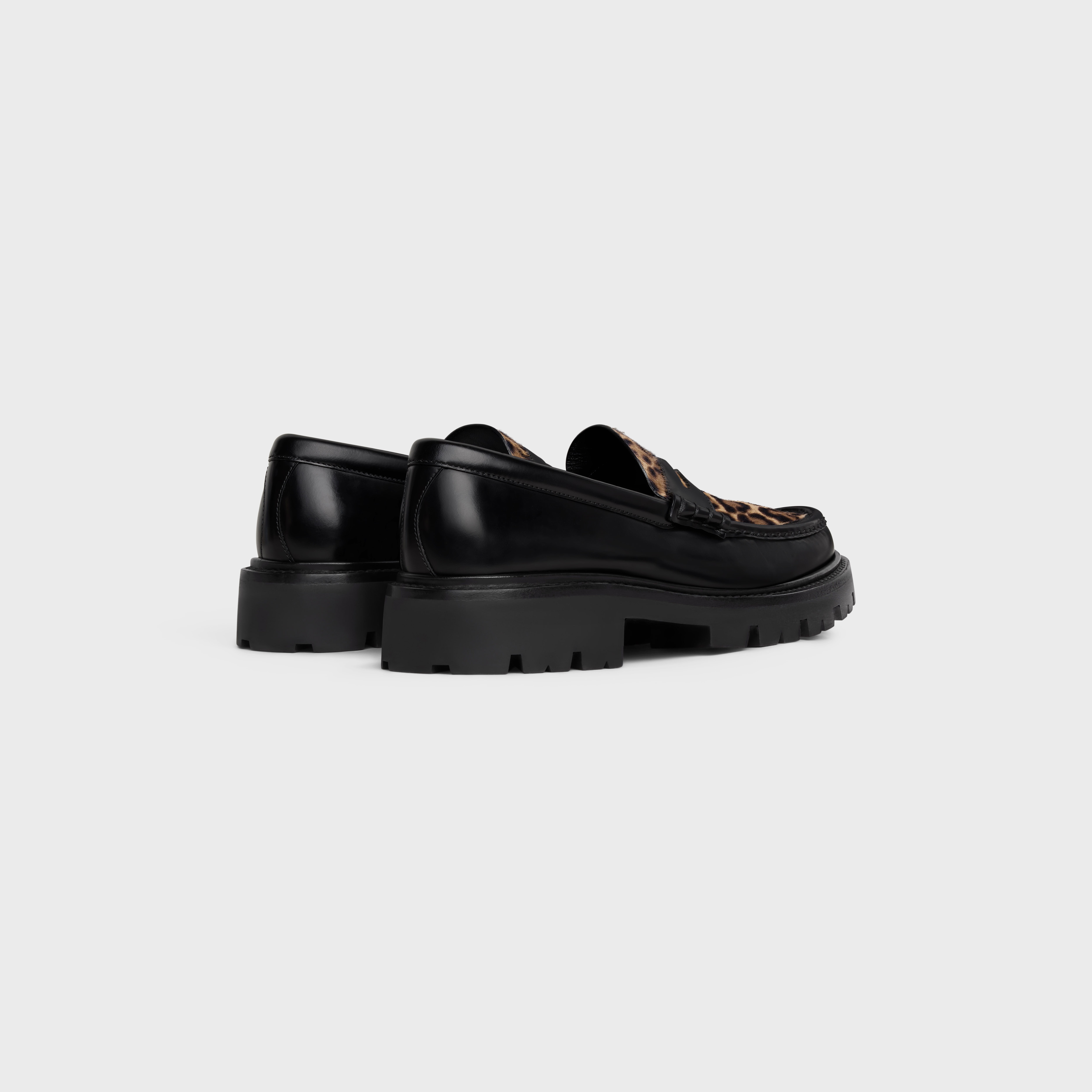 MARGARET LOAFER WITH TRIOMPHE SIGNATURE in POLISHED BULL & LEOPARD PRINTED HAIRY CALFSKIN - 3