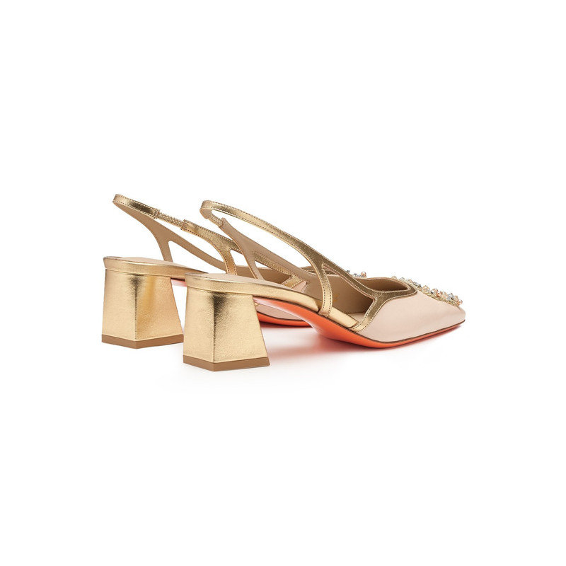 Women's pink and gold leather mid-heel slingback 3