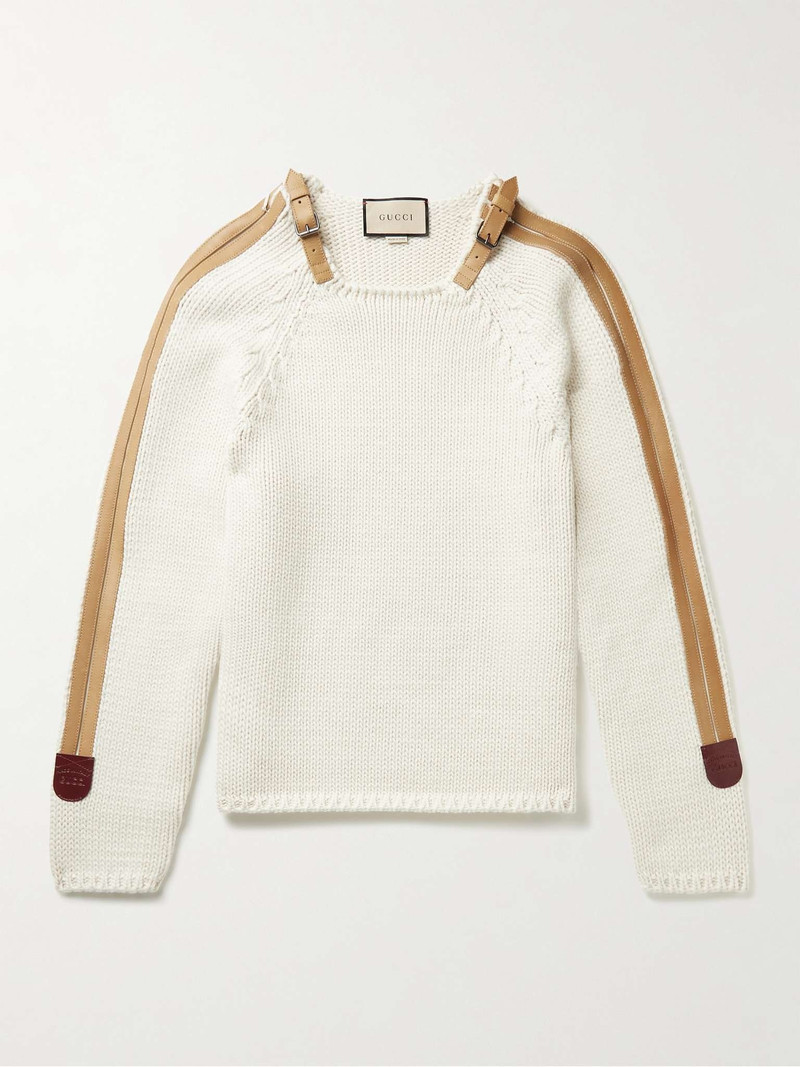Leather-Trimmed Wool Sweater - 1