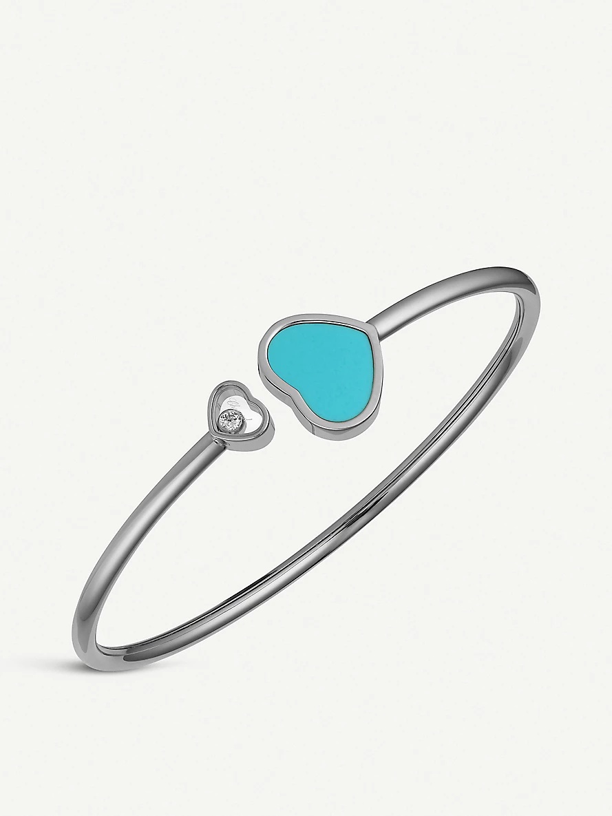 Happy Hearts 18ct white-gold, turquoise and diamond bangle bracelet - 1