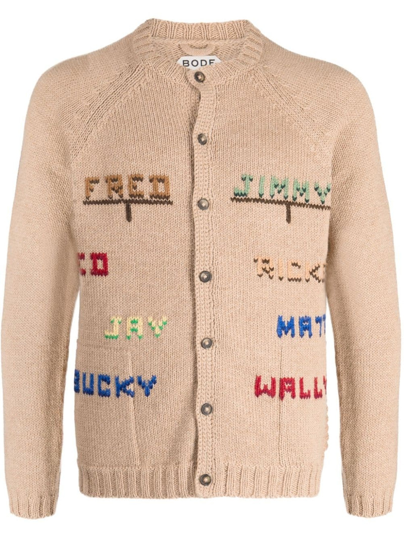 patterned-intarsia crew-neck cardigan 1
