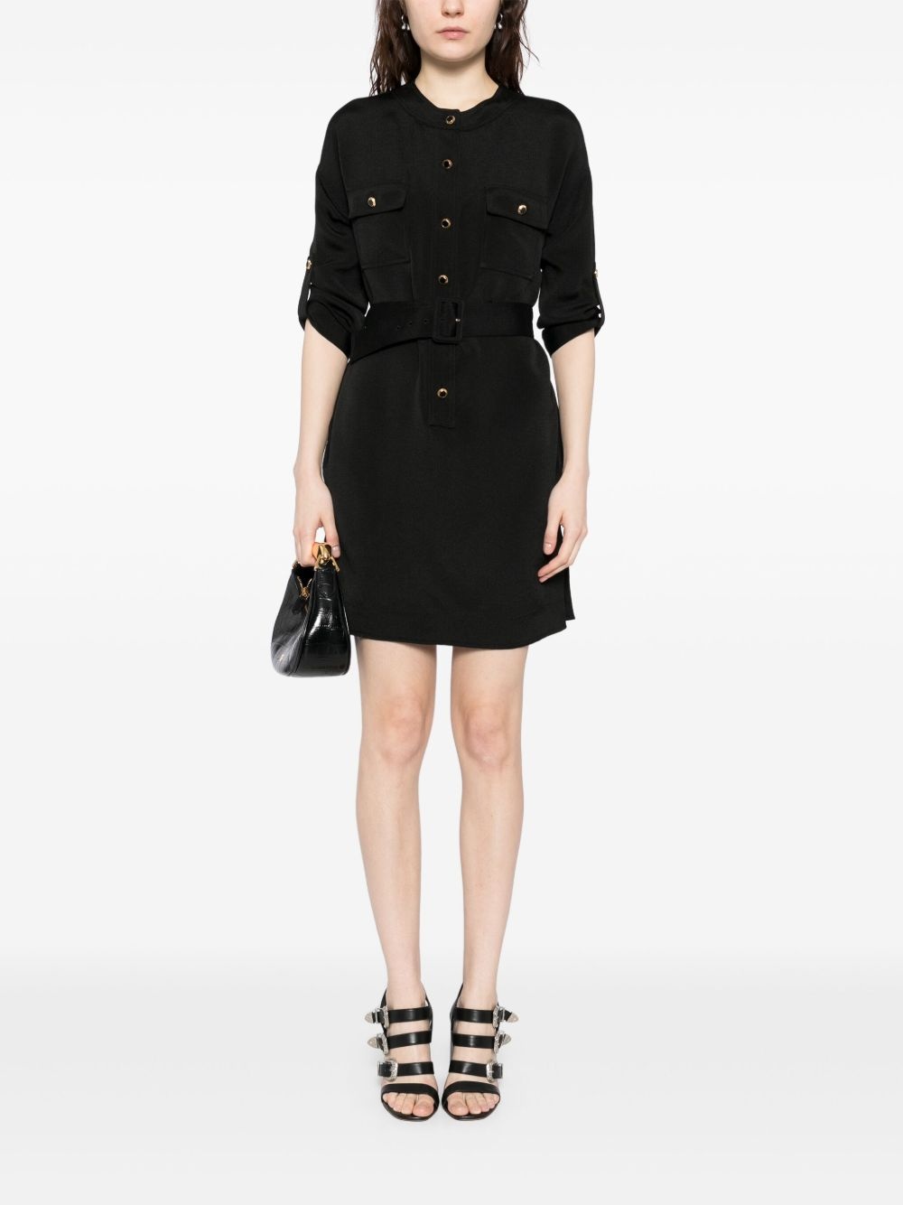 textured belted mini shirt dress - 2