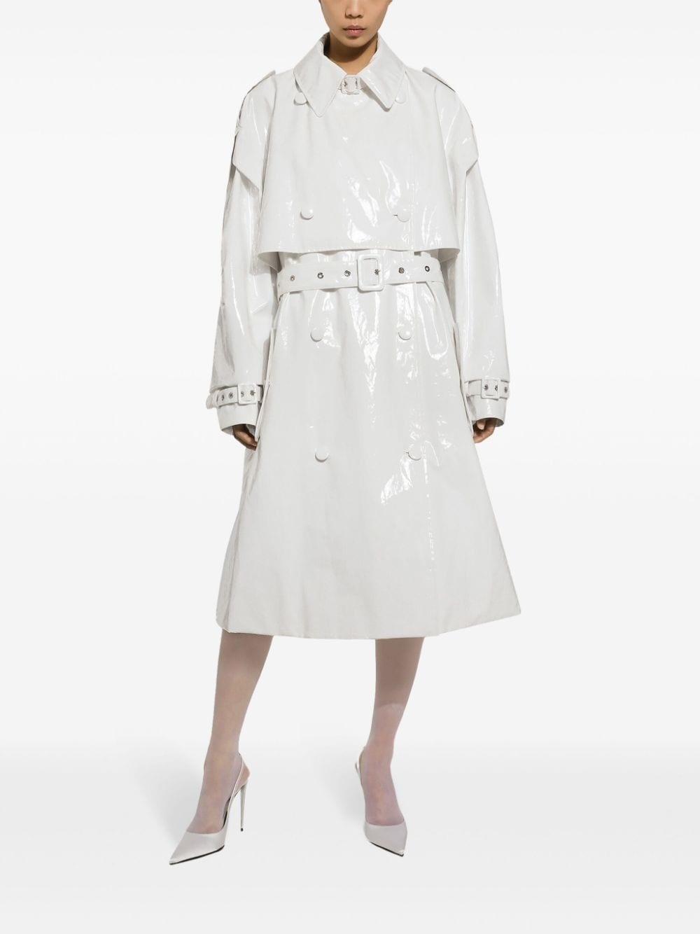 belted patent-finish trench coat - 3