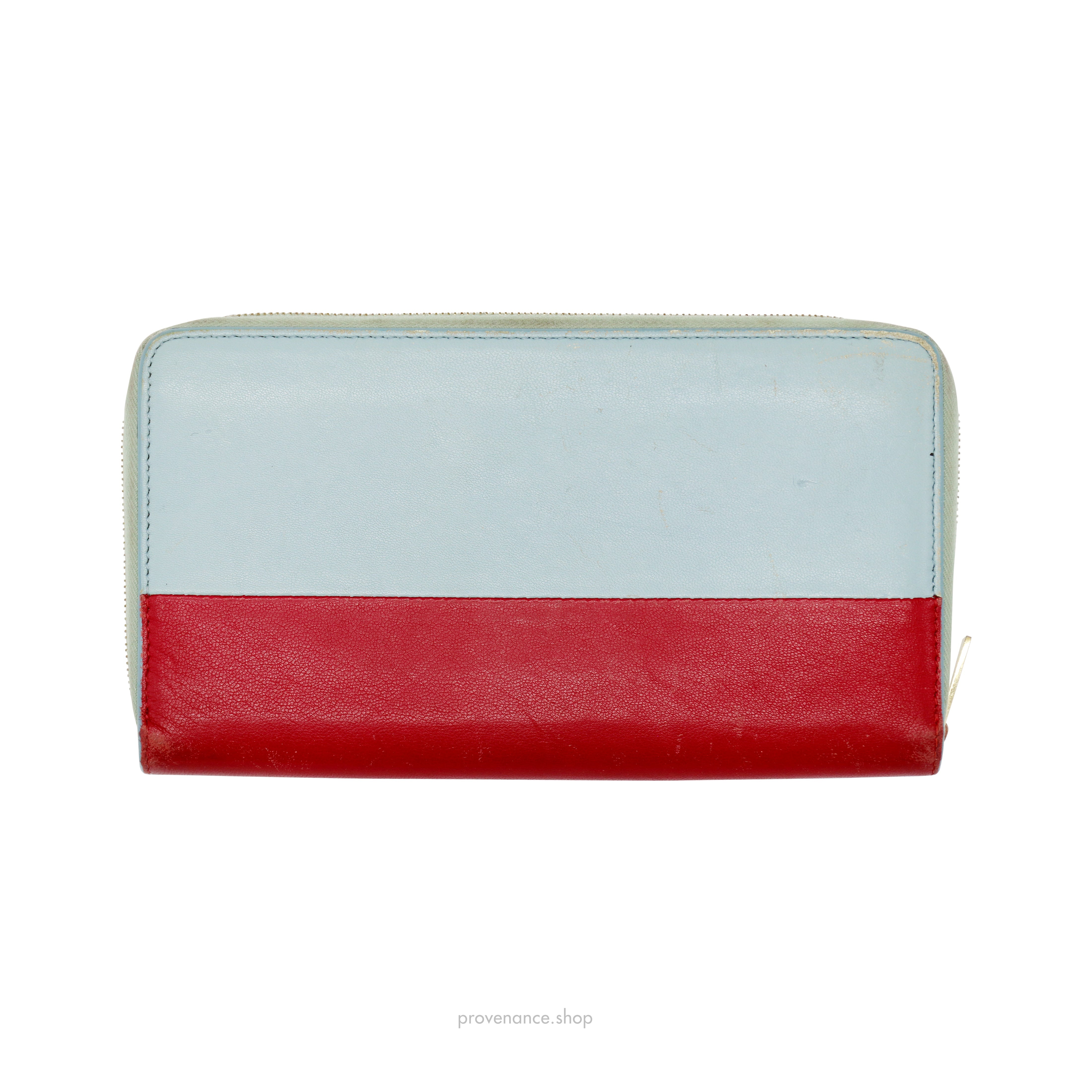 Celine Multifunction Zip Wallet - Sky Blue/Red - 2